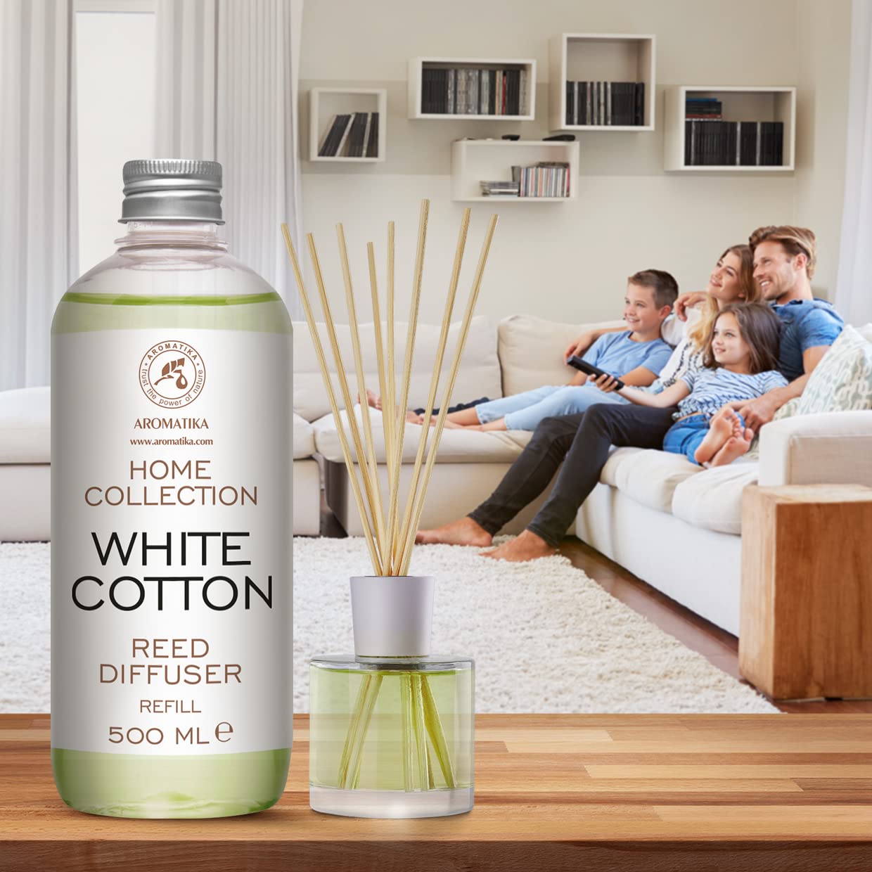 Recambio de Difusor Algodón Blanco 500ml - Difusores de Aromáticos - Difusor Perfumado - Ambientador de Varillas de Rattan- Fragancia para Habitación - Difusor Carrizo - Relleno Difusor