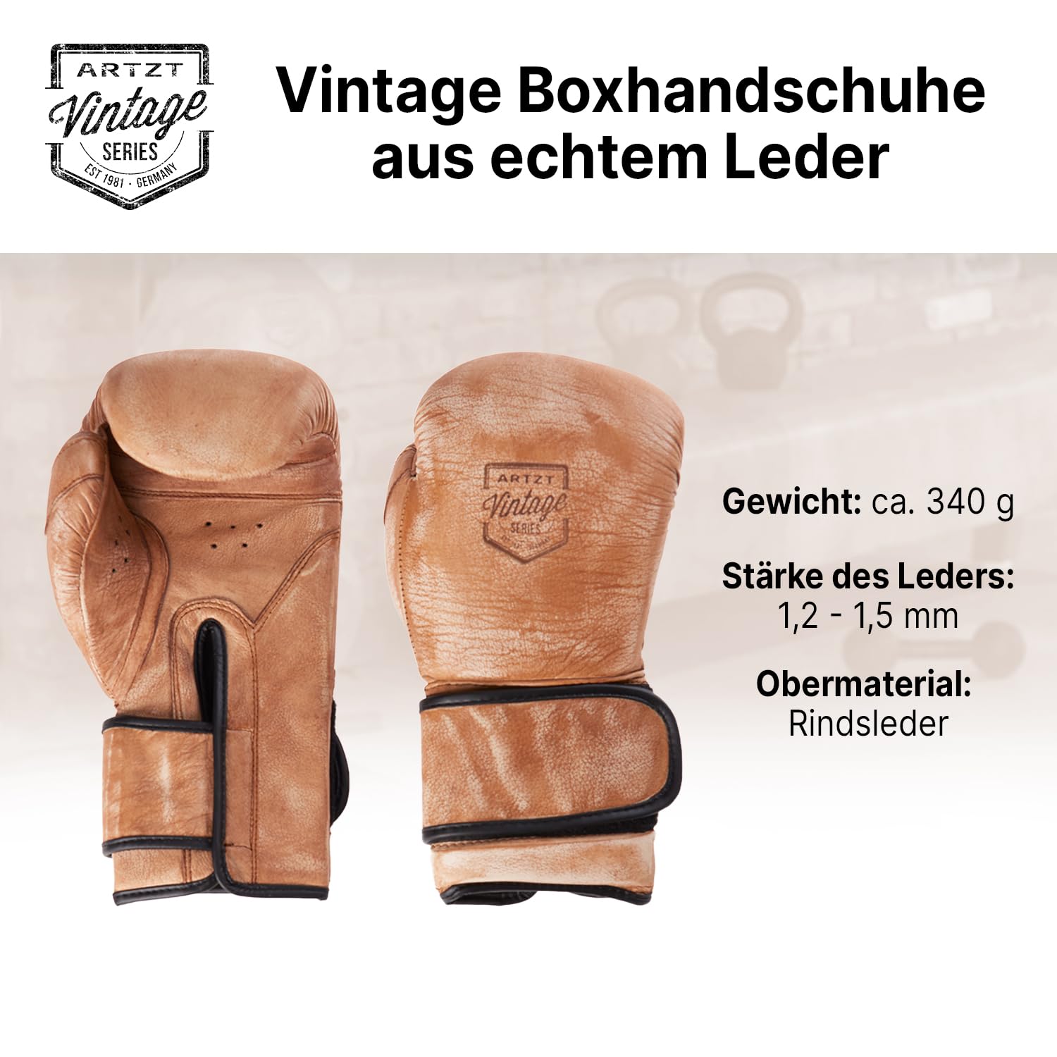 ARTZT Vintage Series Boxhandschuhe Rindsleder | Authentischer Vintage-Look | Ideal für Sparring, Boxsack & Pratze | Für Männer, Frauen & Jugendliche | Handgelenkschutz | Umweltfreundliche Verpackung
