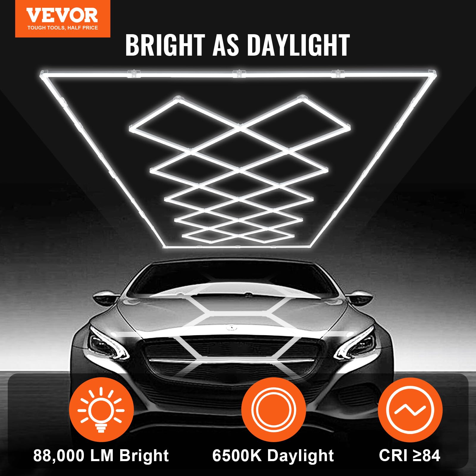 VEVOR Lampe de Garage LED, 14 Carrés, Plafonnier d'Atelier Blanc Froid, 88000 lm, 6500 K, Éclairage de Garage à Faire Soi-même Super Lumineux pour Sous-sol, Entrepôt, Atelier de Beauté Automobile
