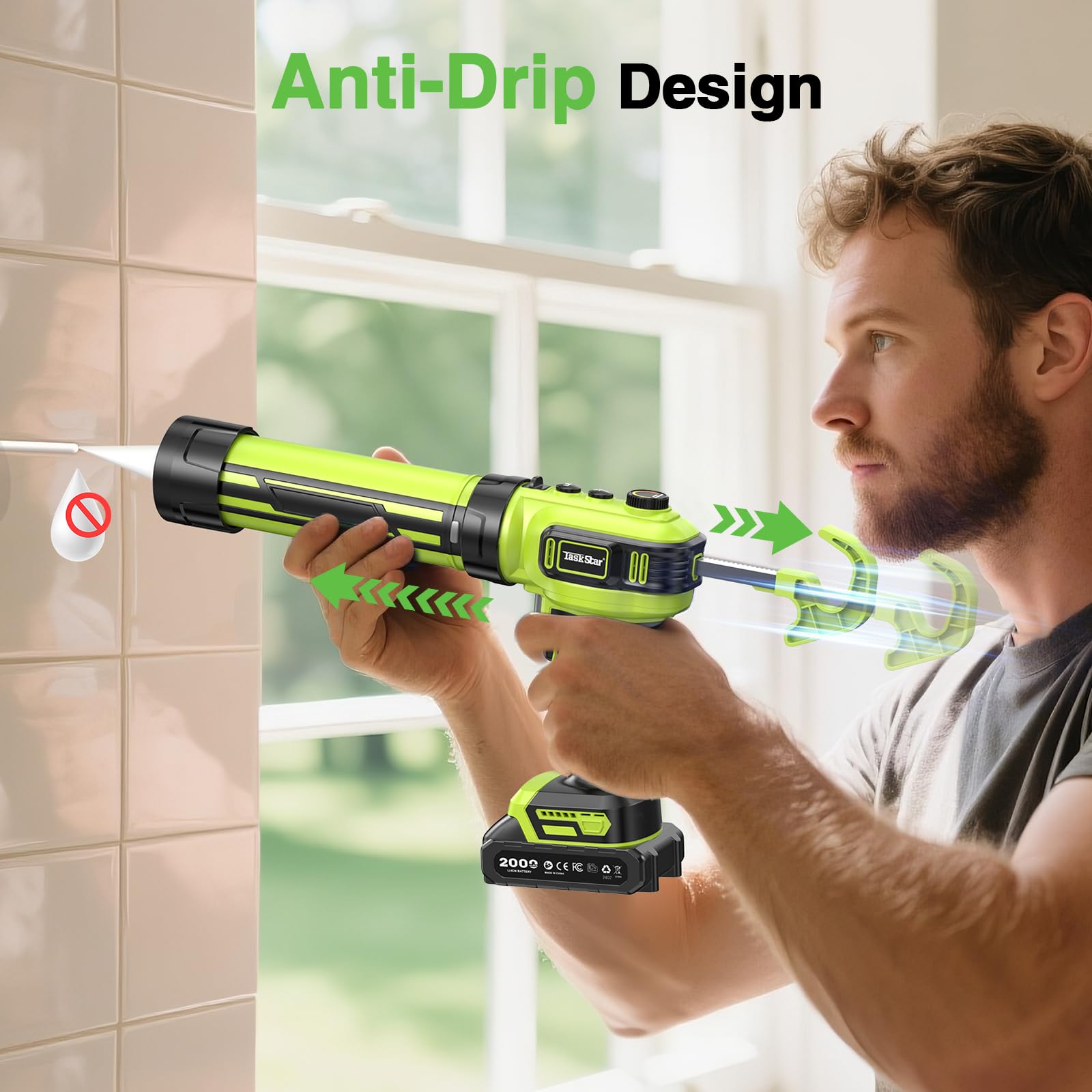 Taskstar Pistola de calafateo eléctrica compatible con Makita-20V, pistola de calafateo inalámbrica con 2 baterías de 2,0 Ah, luz LED, velocidad variable, pistola selladora de batería de 10 a 10,1