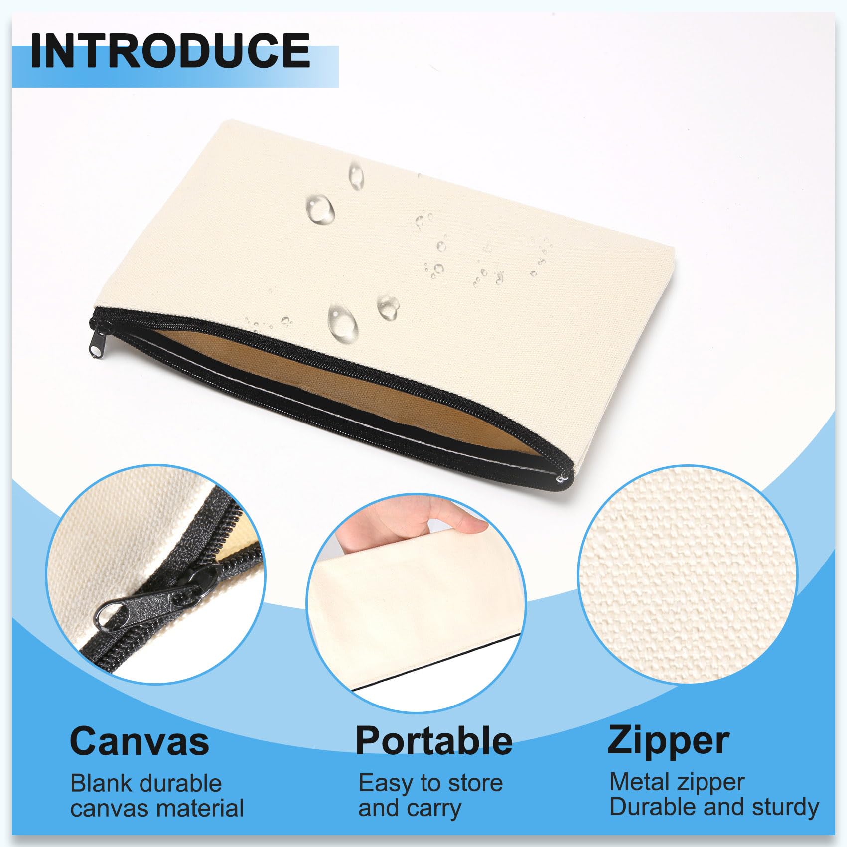 50 bolsas de lona con de cremallera, estuche para lápices, estuche de cosméticos, bolsa vacía, bolsa de cosméticos, bolsa de cosméticos, bolsa de bricolaje, bolsa de cosméticos, Beige