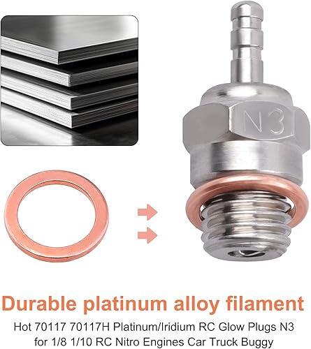 Miniatura 2 de 70117 Hot Glow Plug No.3 N3 Spark Nitro Engine Parts Reemplazan OS 8 para Traxxas HPI HSP Kyosho 18 110 RC Car Truck Buggy (paquete de 2)
