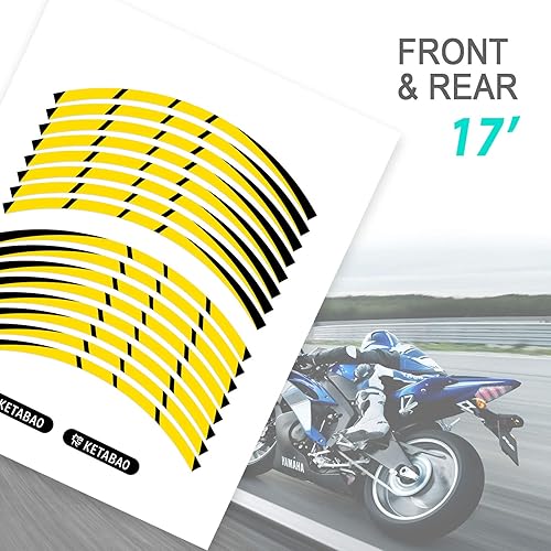 Miniatura 4 de KETABAO - Adhesivos para llantas (17.2in), diseño de rayas S01 para Yamaha YZF R6 R1 MT03 MT125 TRACER 700 MT09 FZ25 MT07 MT10 (amarillo)