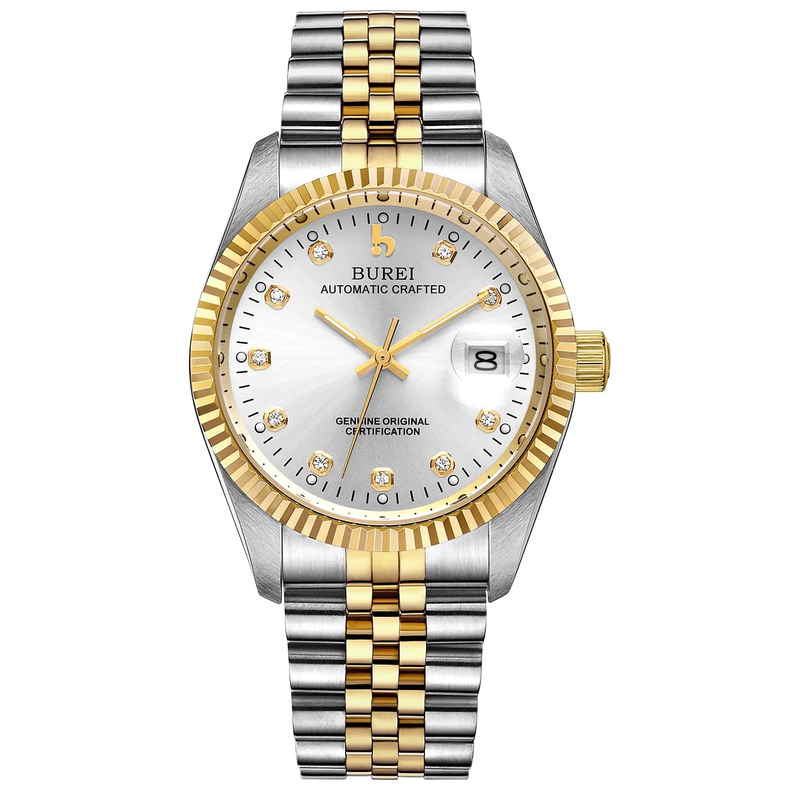 BUREI Orologio Automatico Uomo Business Orologio Bracciale Uomo Acciaio Inox Zaffiro Orologio da uomo di lusso