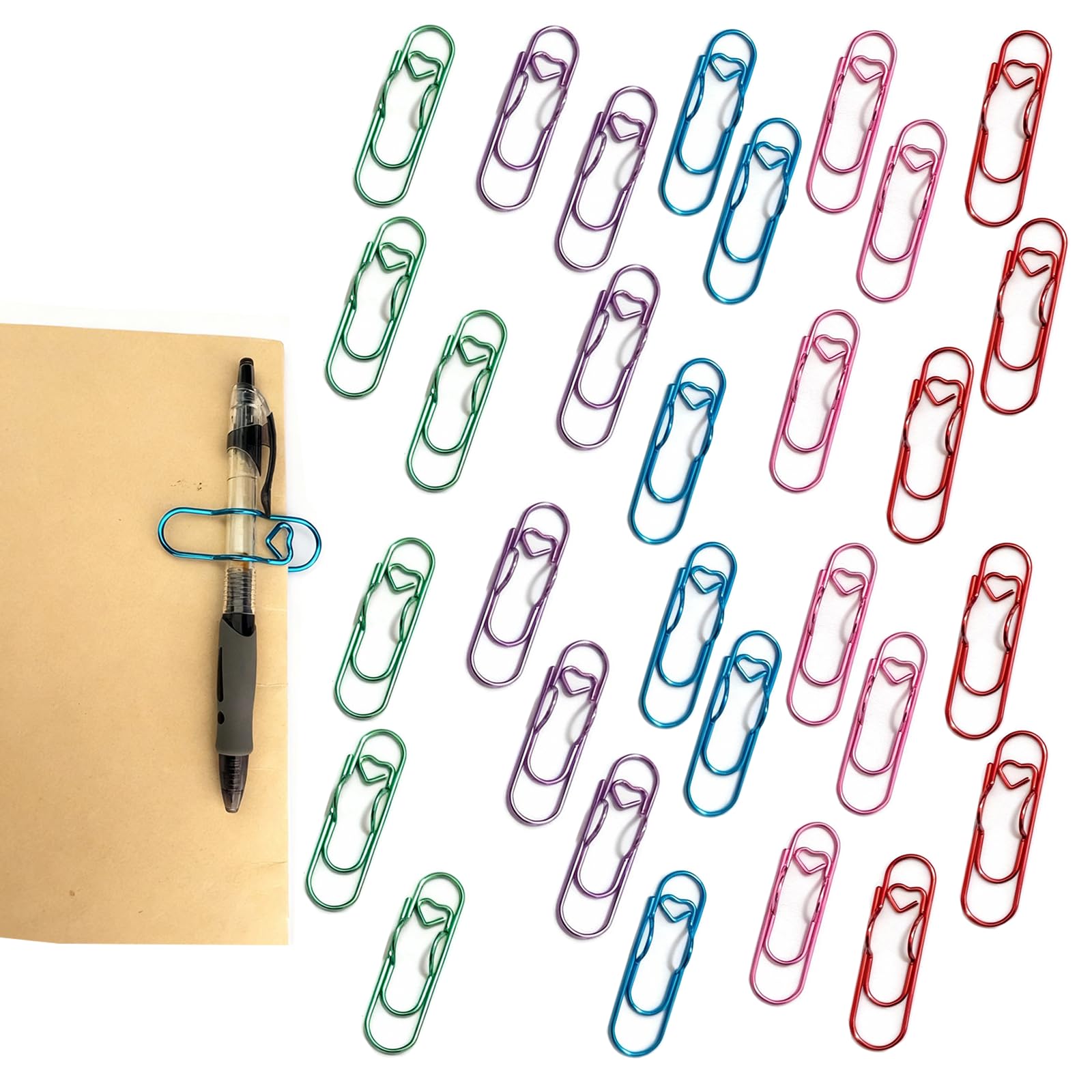 Lot de 30 pinces en métal en forme de cœur pour bureau, agenda, documents, trousse à crayons, fournitures de bureau en 5 couleurs, idéal pour organiser et décorer votre espace de travail