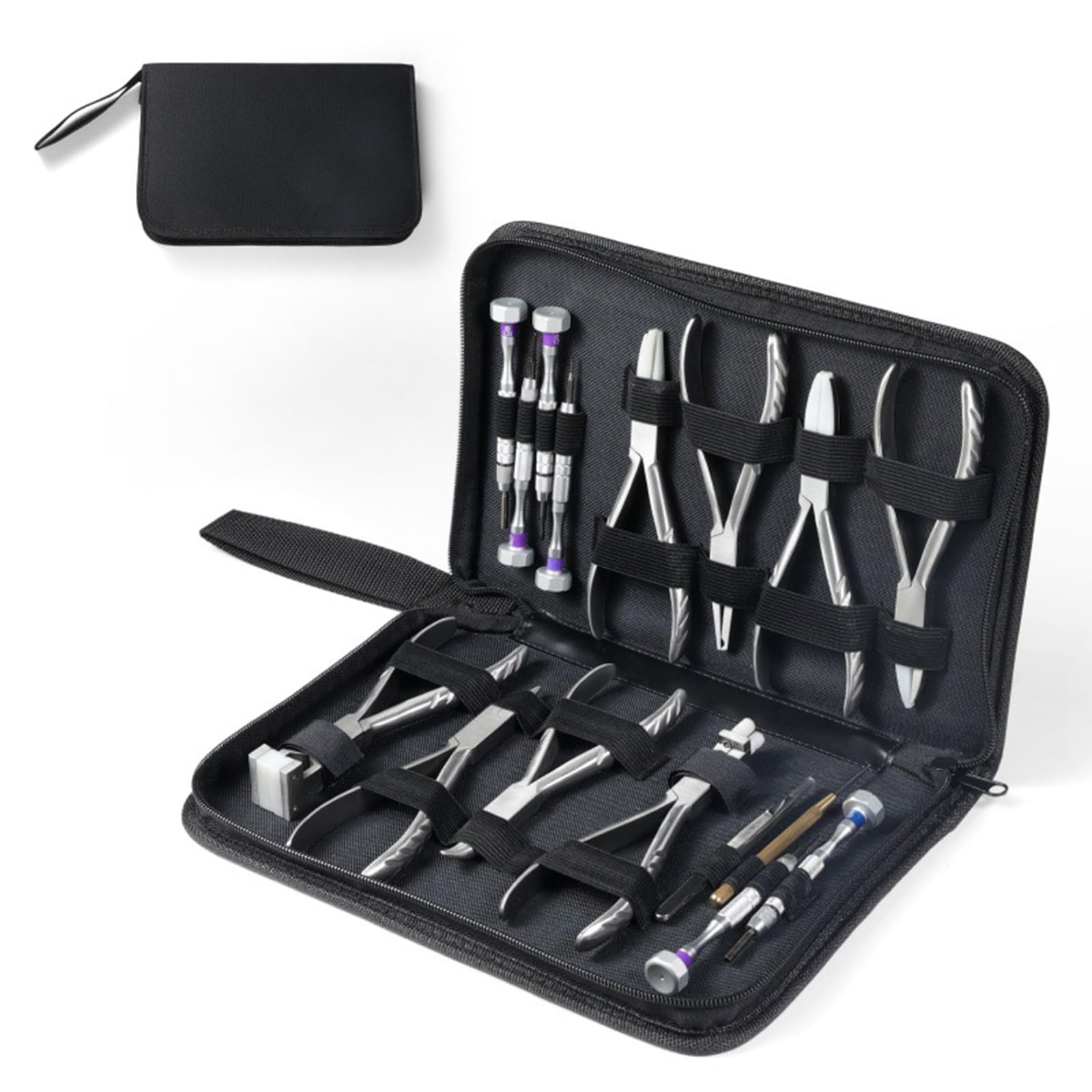Kit di pinze per Occhiali ottici, Strumenti Portatili per Lo smontaggio di montature di Occhiali Senza Montatura, con 8 pinze e 6 cacciaviti, pinzette/Uncinetto, per la Riparazione