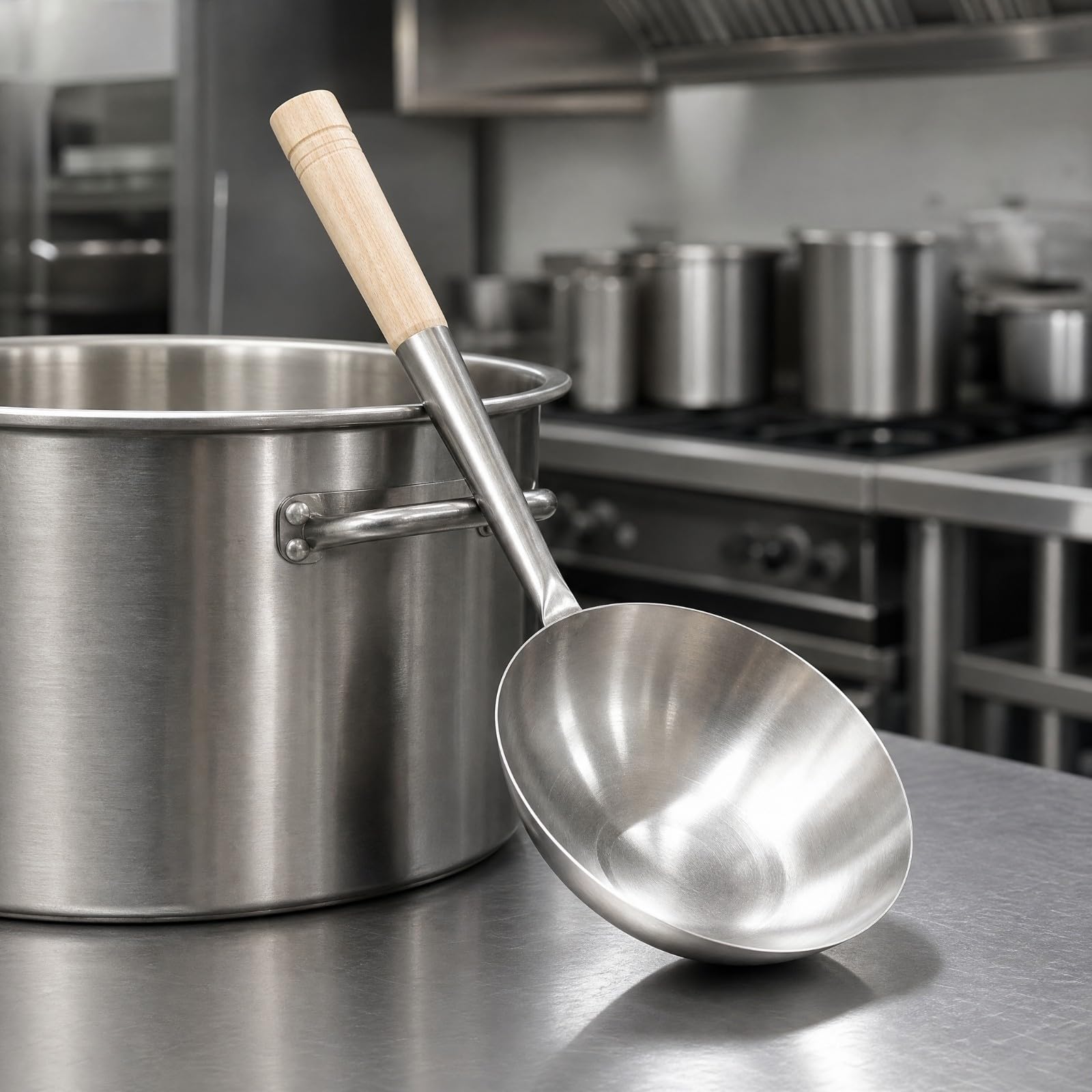 KESOTO Mestolo da Zuppa in Acciaio Inox con Manico in Legno Durevole Mestolo Acciaio Inox Multifunzionale per Appassionati di, Legno 30CM 2 0MM
