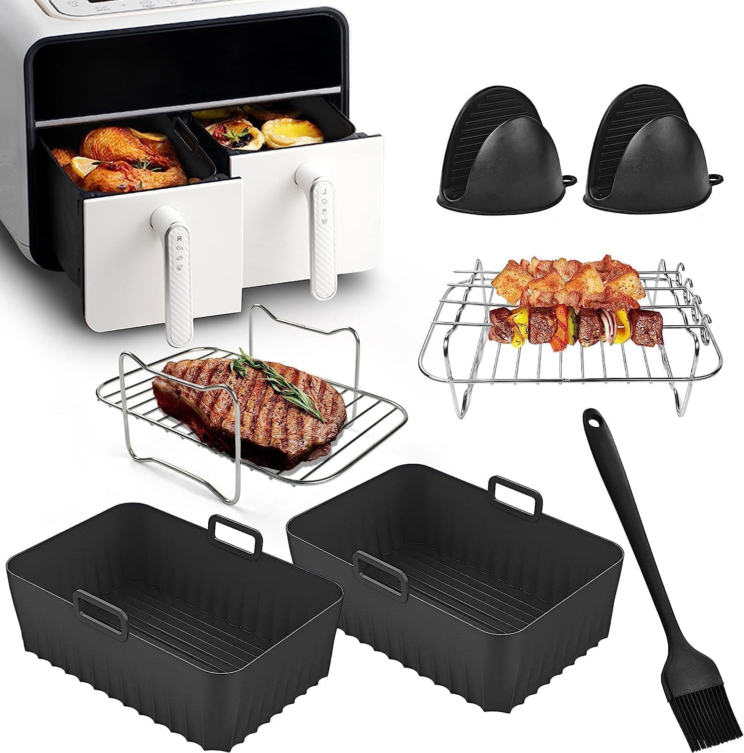 Heißluftfritteuse Zubehör - Airfryer Zubehör für Ninja Foodi AF400EU AF300EU AF400EUCP 7,6L-9.5L Und Anderen Dual Zone Air Fryer, BPA-Frei,Spülmaschinenfest | Ninja Dual Zone Heißluftfritteuse Zubehör