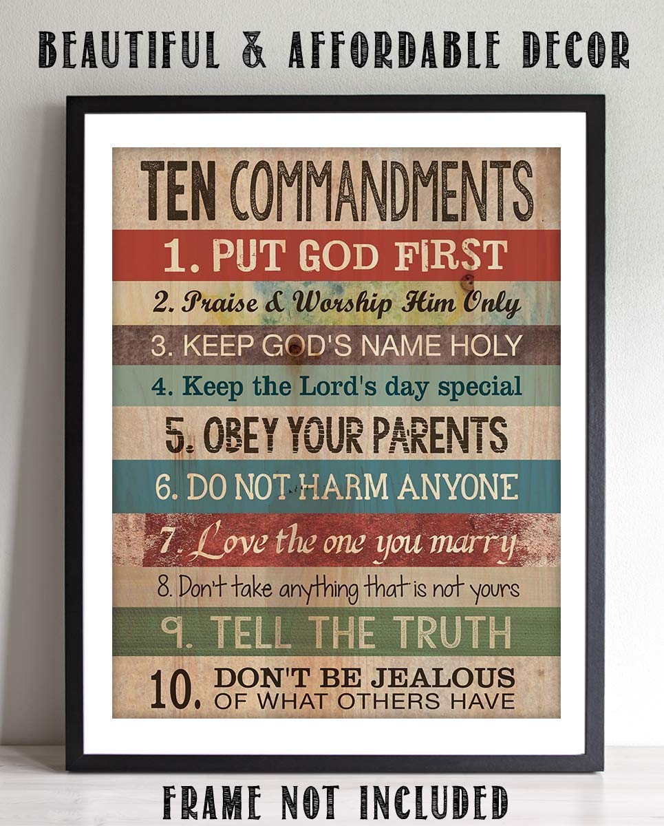 Buy "10 Commandments" Wall Art Print 8 x 10" Distressed Wood Replica