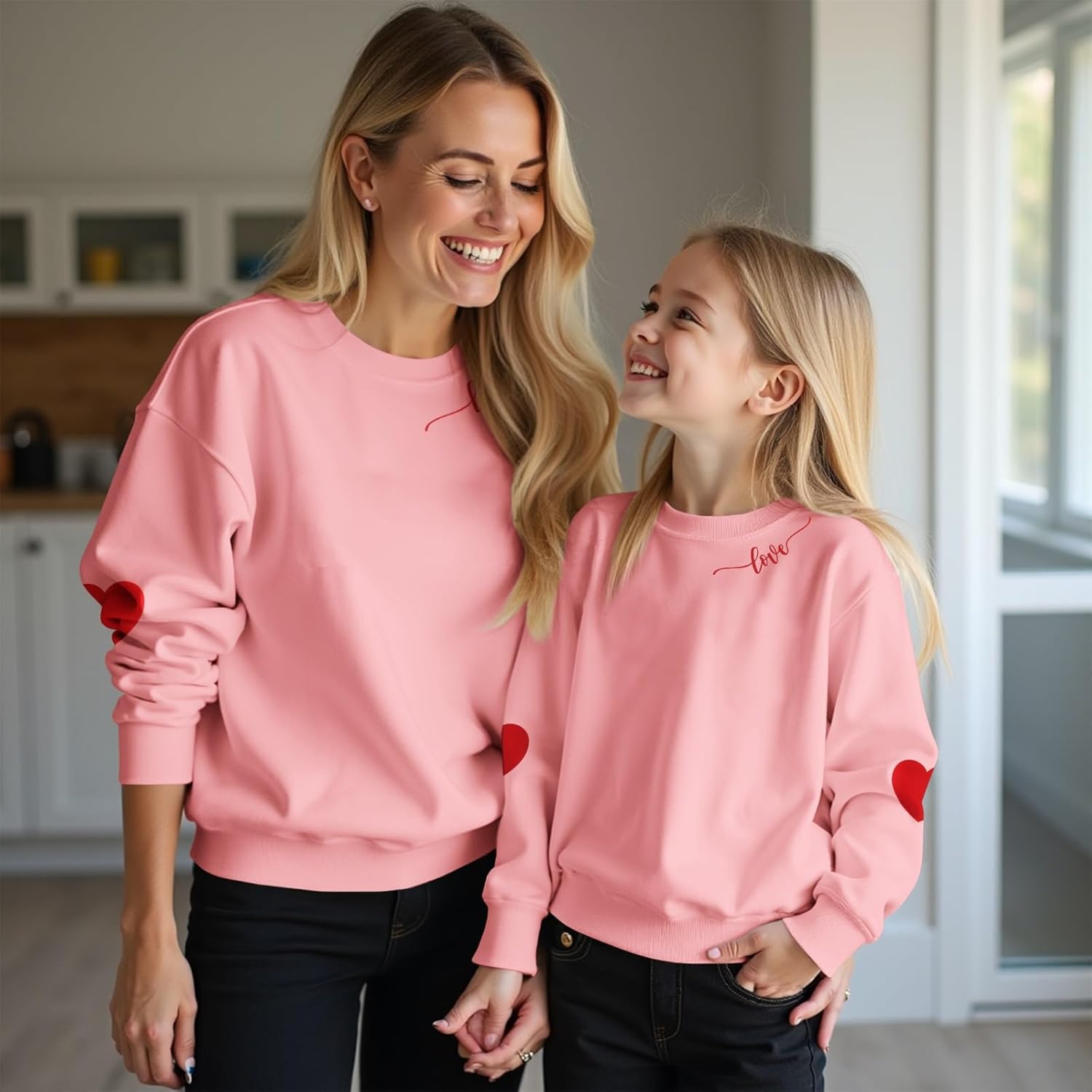 MODNTOGA Mommy and Me Valentines Crewneck Sweatshirt Love Heart Graphic Tops Long Sleeve Pullover Family Matching Outfit