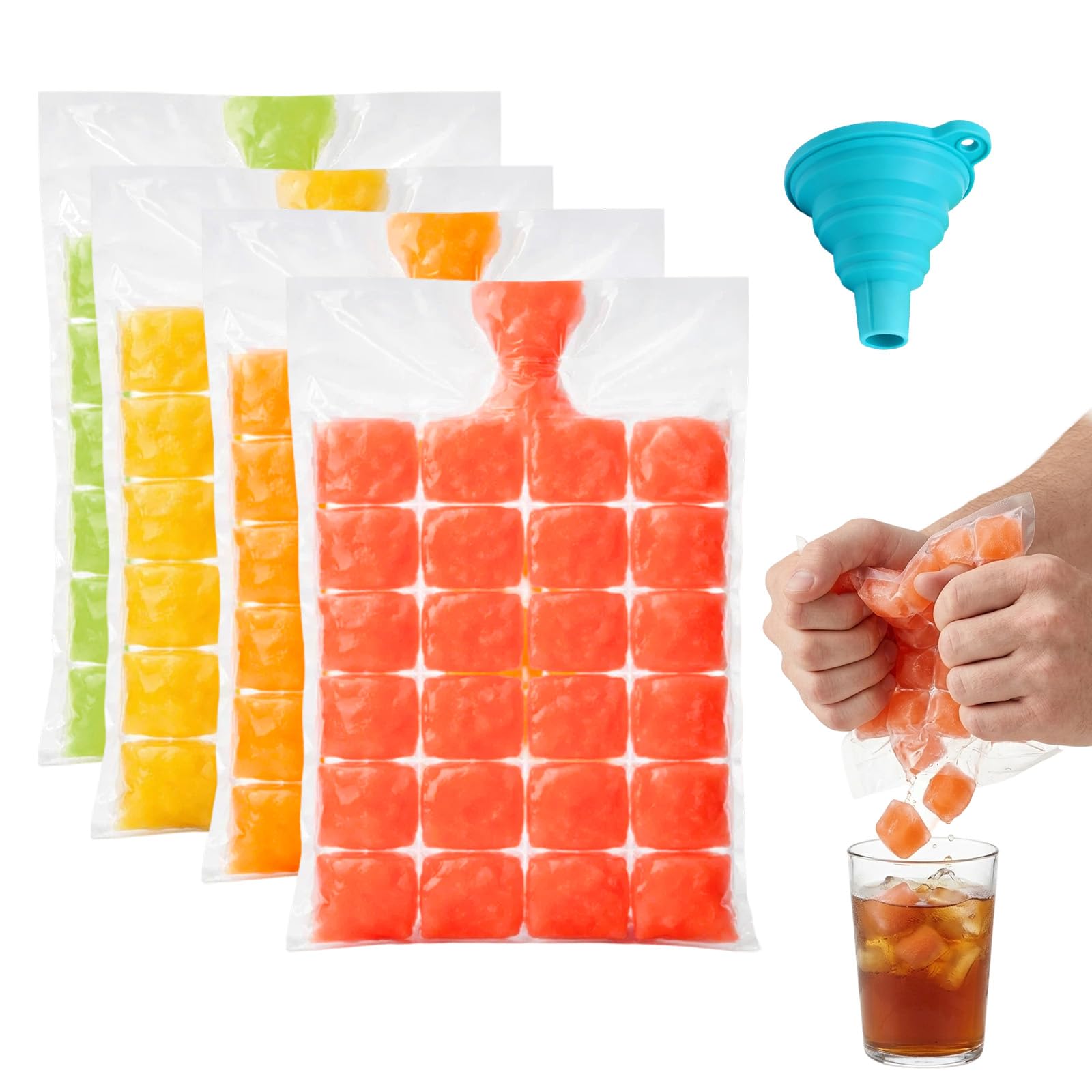80 Piece Ice Cube Bags,Ice Bag Set with Funnel, Ice Cube Bags for Freezer Storage, Camping Food Preservation, Ice Cube Bag for Parties, Camping, Travel, Kitchen