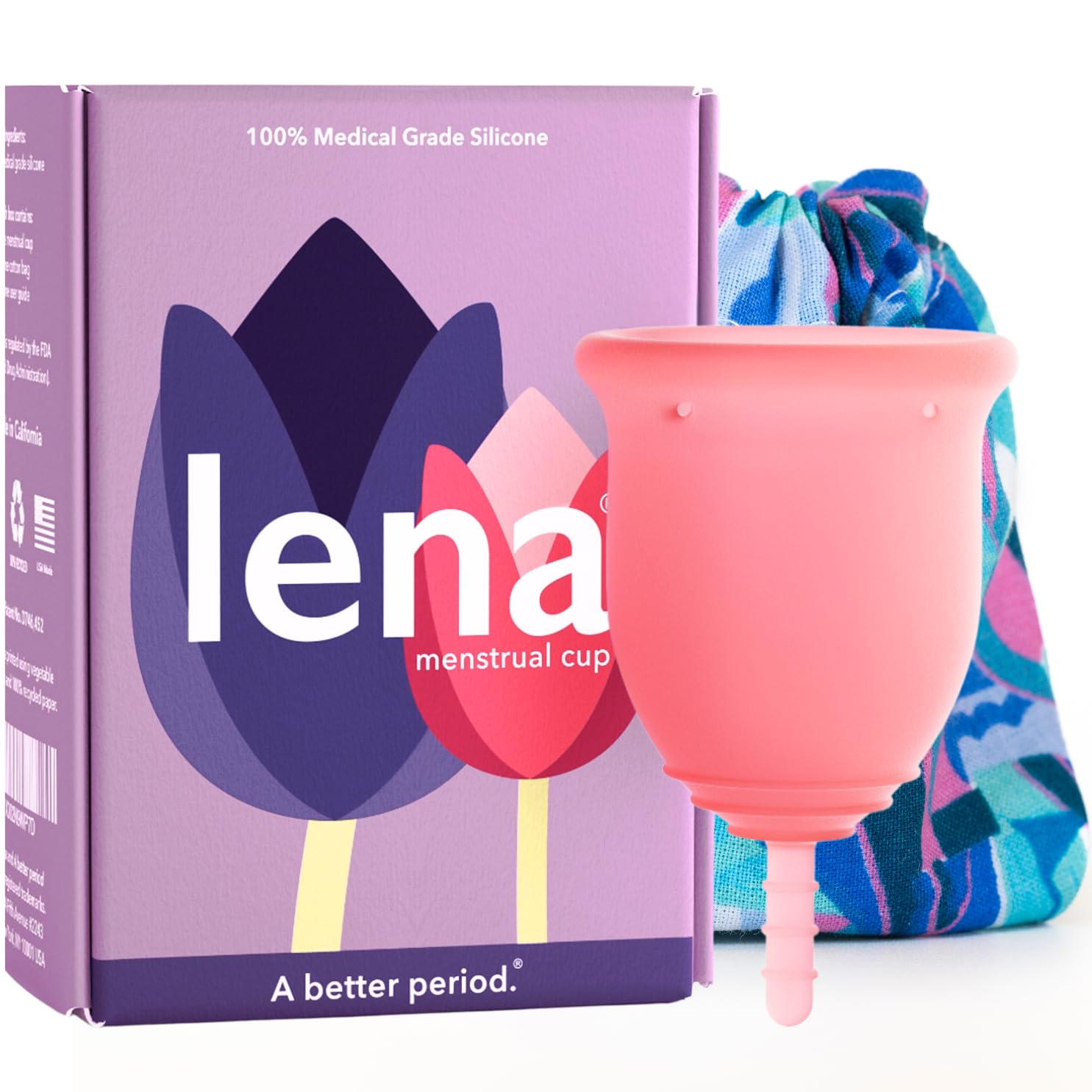 Lena Menstrual Cup Original – Reusable Silicone Period Cup for Heavy Flow, 12-Hour Leak-Free Protection, Soft & Comfortable, Beginner-Friendly Design - Large, Pink