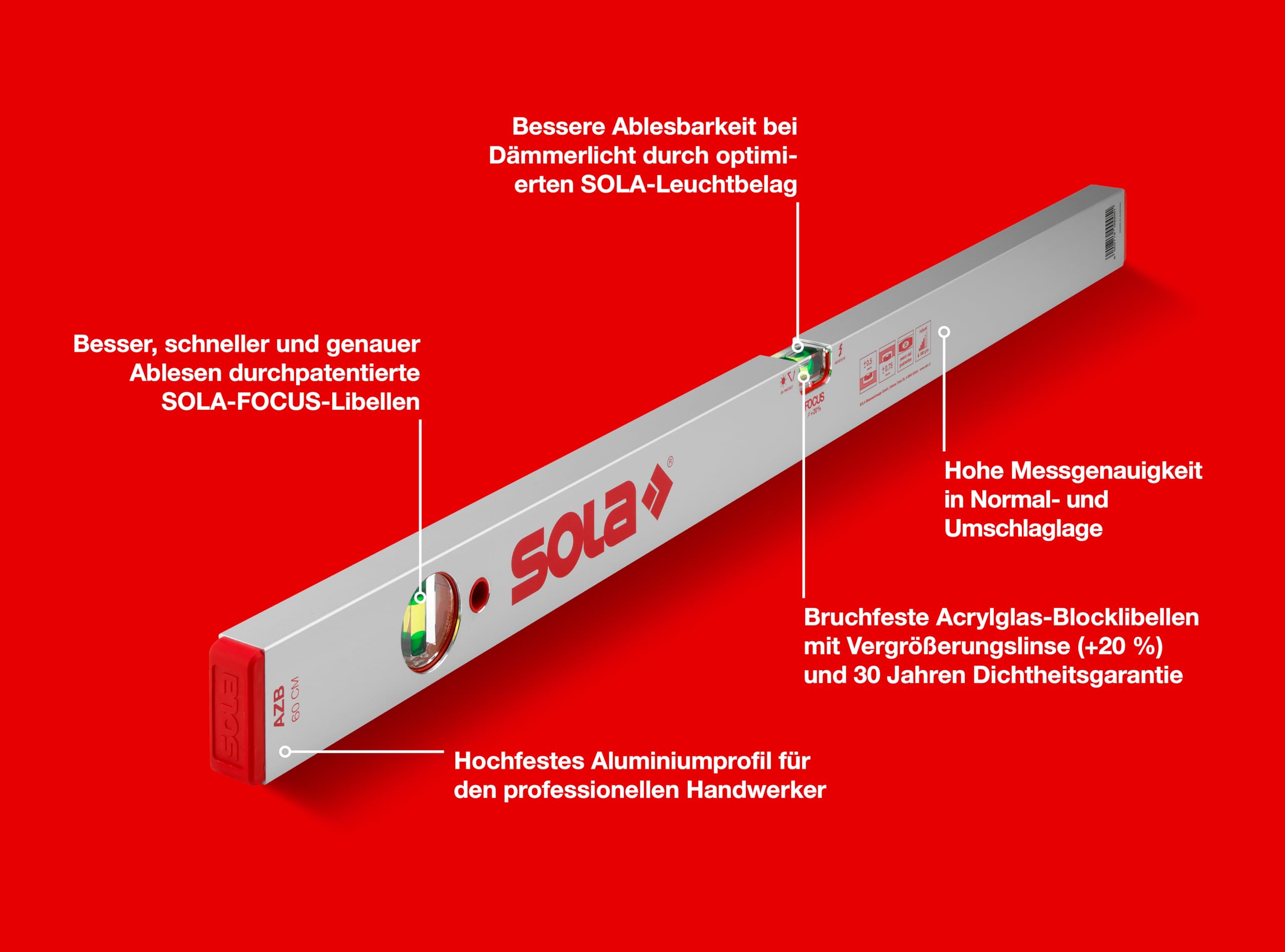 SOLA AZB 60 – Livella ad acqua 60 cm – Libellula brevettata SOLA-FOCUS
