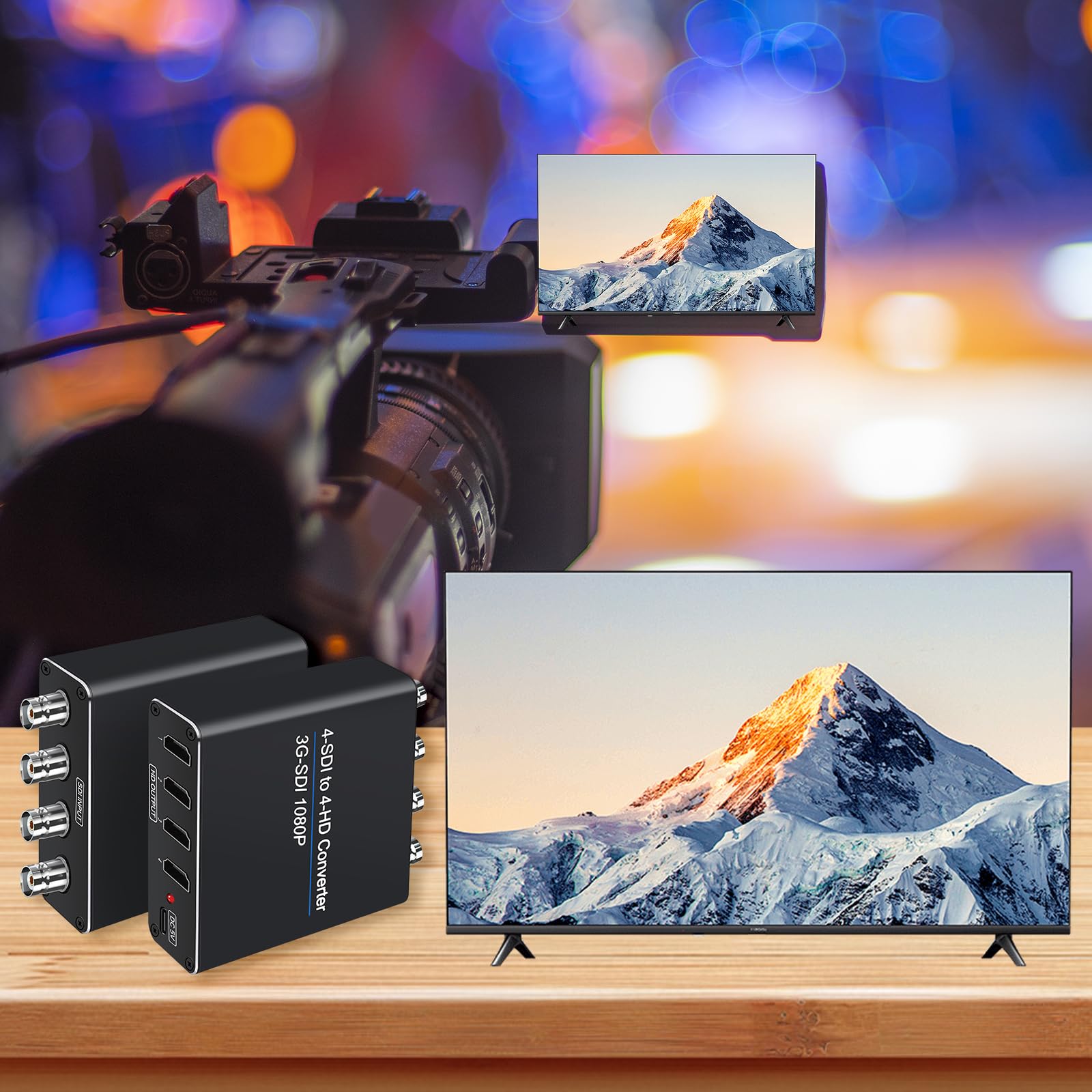 ACHAVE Convertidor de video SDI a HDMI, 4 entradas SDI y 4 salidas HDMI, 4 en 4 salidas, negro, soporte multiformato, entrada HD-SDI/3G-SDI, resolución de 1080p a 60Hz, transmisión de larga distancia
