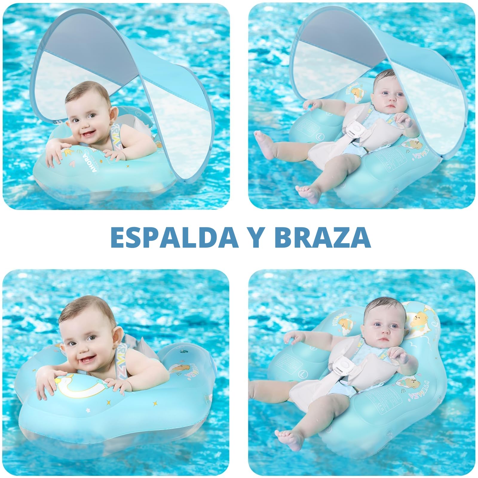LOOWARTS Flotador Bebe para 3-36 Meses（1-3 año）,Flotador Bebe con Sombrilla y Asiento de Seguridad,Boias para Bebe,Flotador Inflable para Bebé,Protección UV UPF 50+, Adecuado Bebe para 5-15 KG.