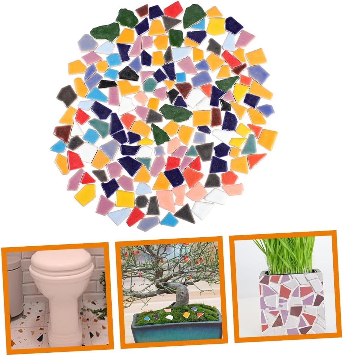 CIMAXIC Irregular Ceramic Mosaic Tiles DIY Craft Pieces Bag for Flower Pots Photo Frames Cups Stepping Stones Flat Bottom Glazed Porcelain Tiles for Handmade Artworks and Home Decor