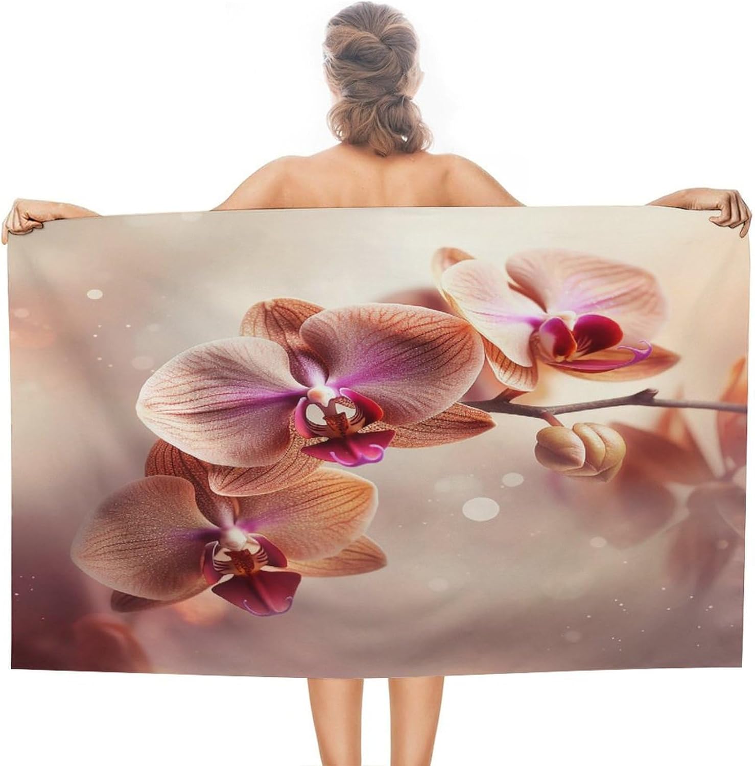 Swimming Towel, Orchid on Background Printed Fashion Towel,Portable Towel,Durable Towel