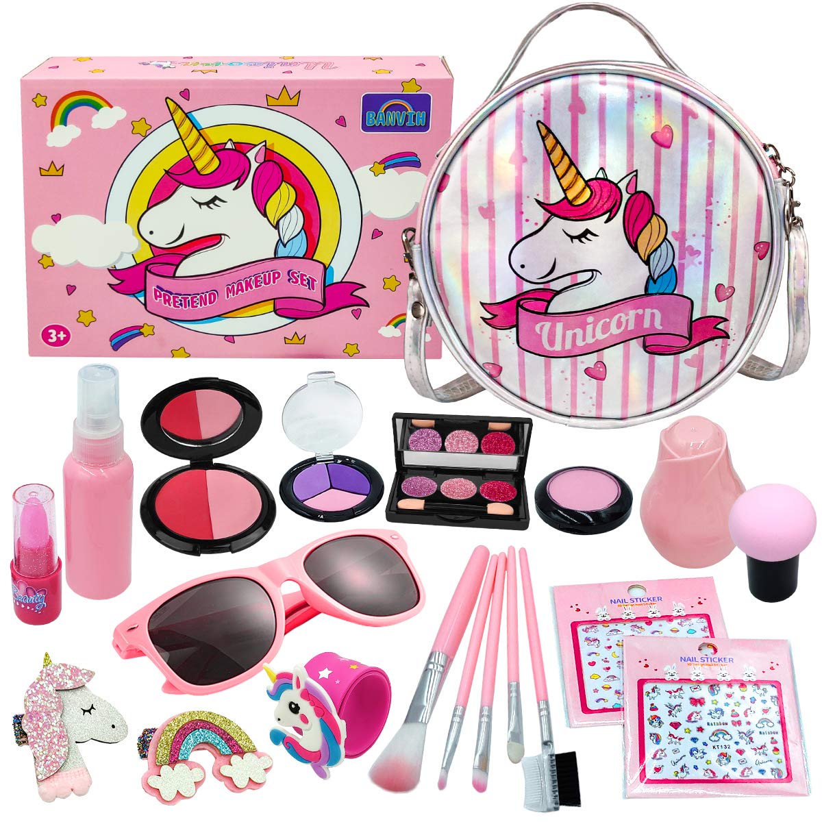Banvih Makeup for Kids-Pretend Play Makeup Kit for Girls, My First Purse Kids Makeup Set for Girls and Toddlers, Princess Stuff Toys Birthday Gifts (Not Real)