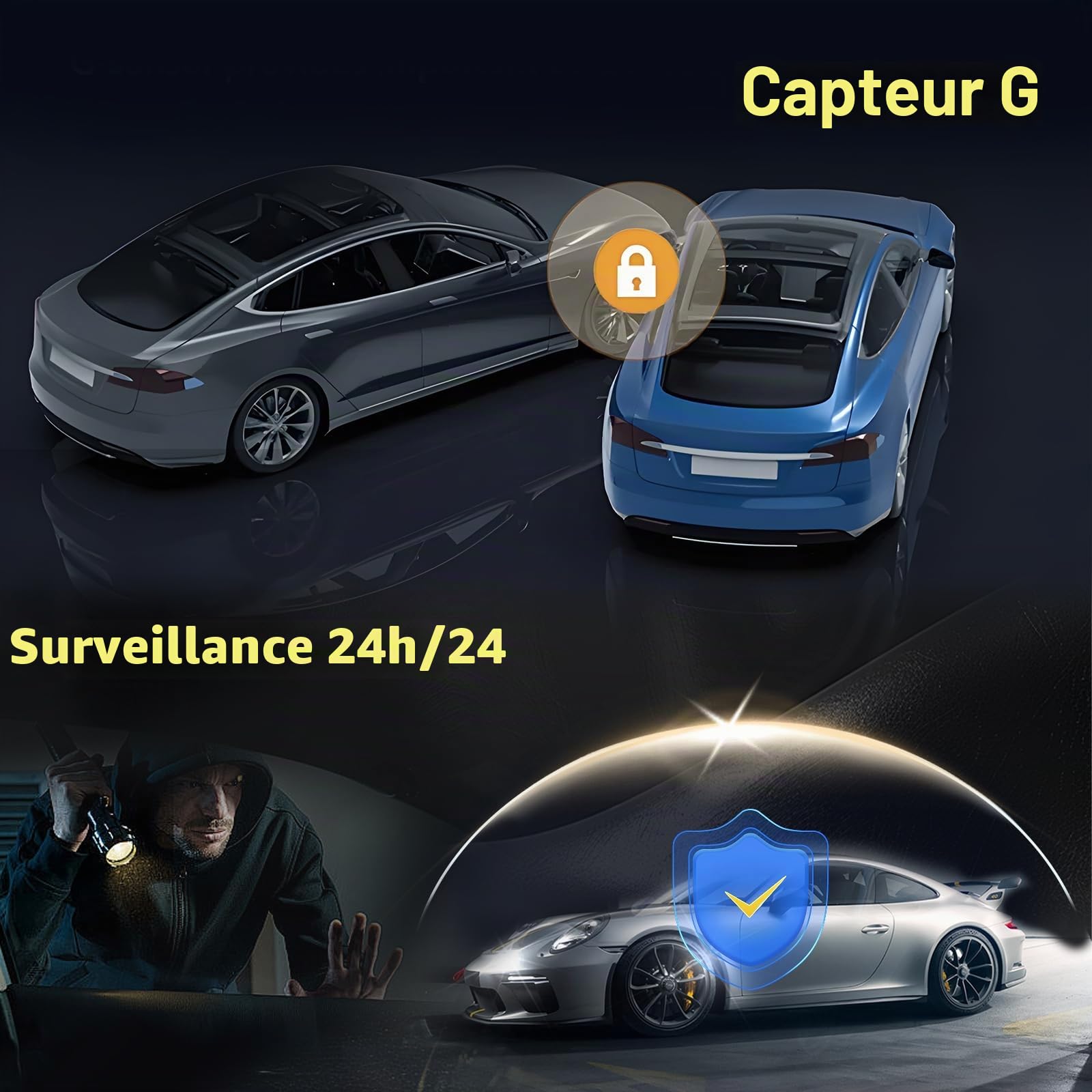 Inefala Full HD 1080P Dash Cam avec caméra de Voiture 360° à Quatre canaux, 2,4 Pouces Screen avec 64GB Memory et 8 IR Night Vision, Travel Recorder et G-Sensor et Parking Monitor