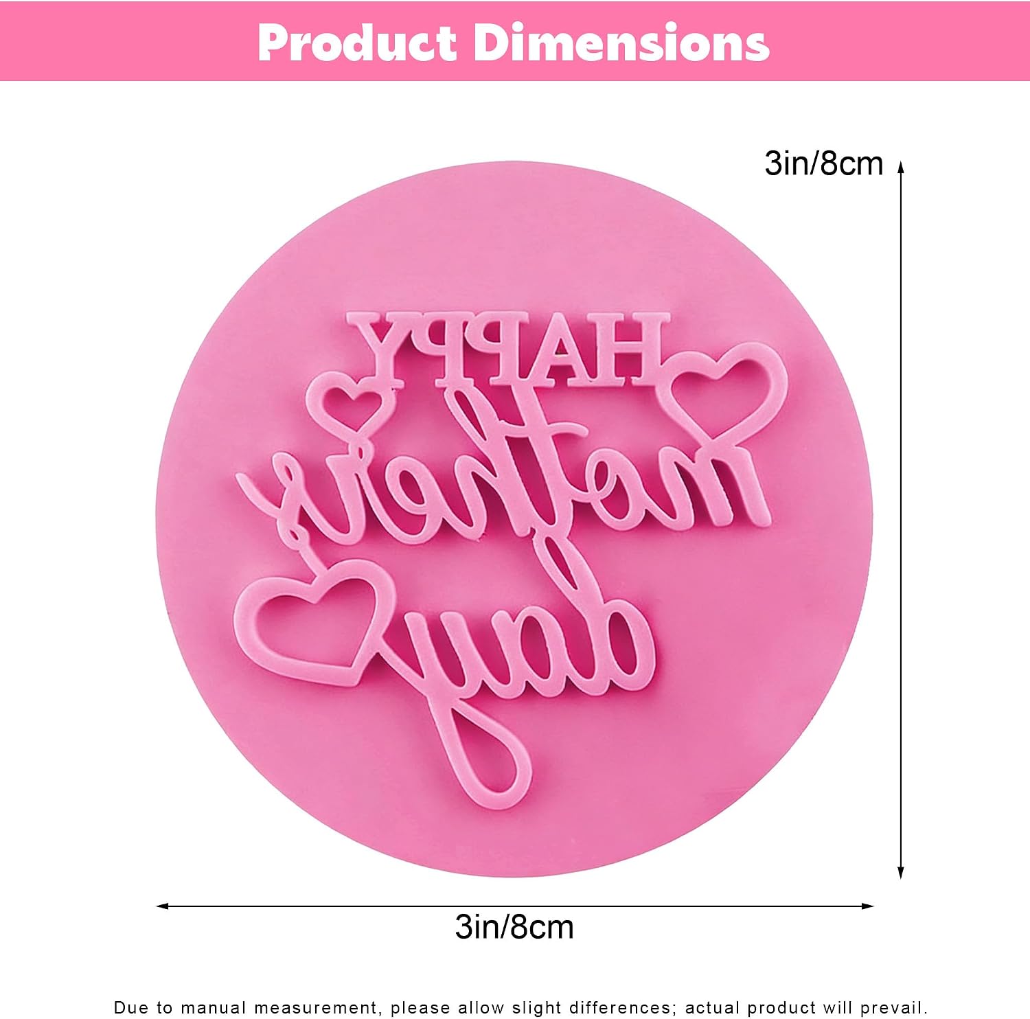 Happy Mothers Day Stamp, Pink Acrylic Fondant Embosser Stamp, 3.15 Inches Cookie Stamps for Baking Cookies and Cake Decorating