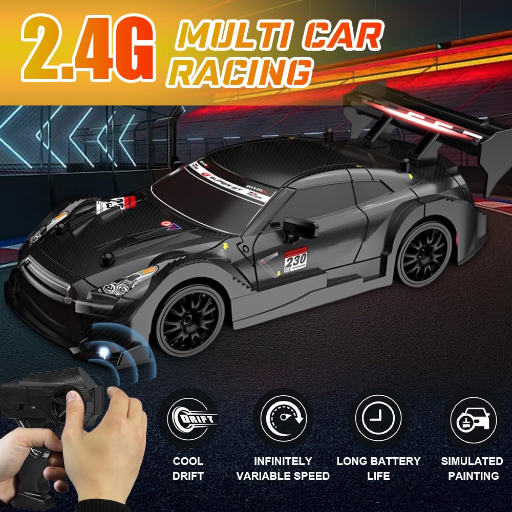 ADDLIVE RC Drift Car, 1:24 Telecomando, 30km/h Alta Velocità 4WD, 2,4 GHz Ricaricabile Macchina Telecomandata Drift con Illuminazione LED fredda e 2 Batterie, per Drift e Race