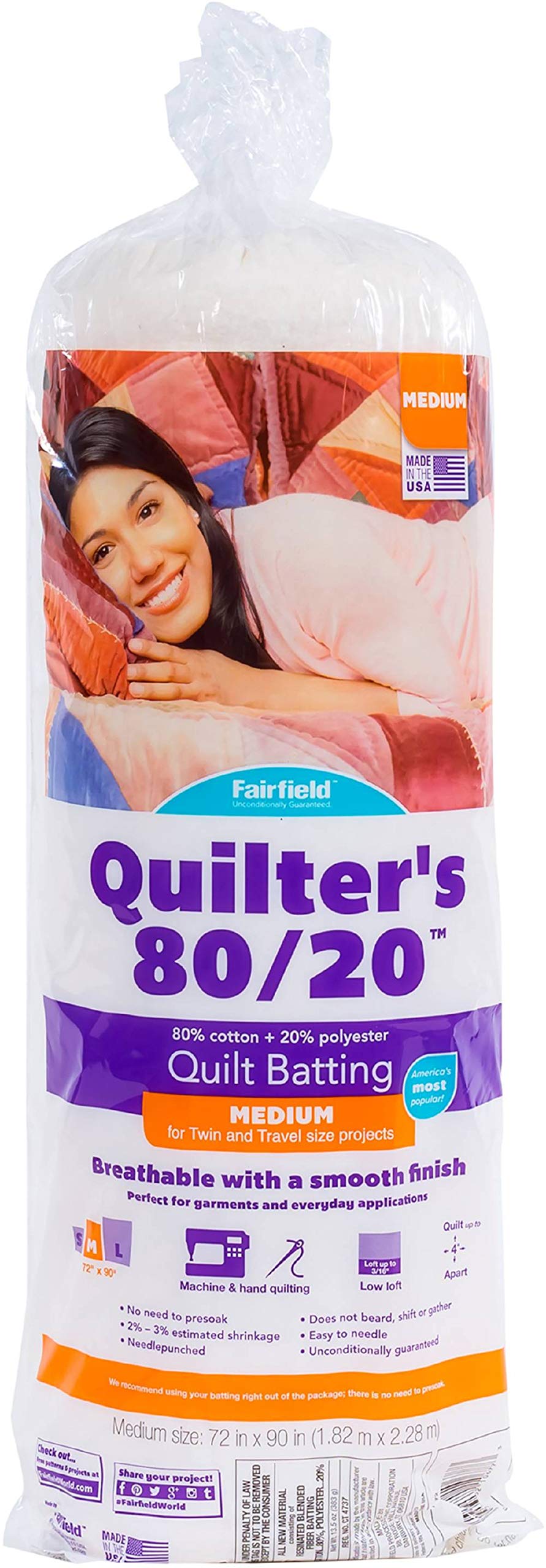 Fairfield Quilters 80/20 Unbleached Cotton/Polyester Batting-72