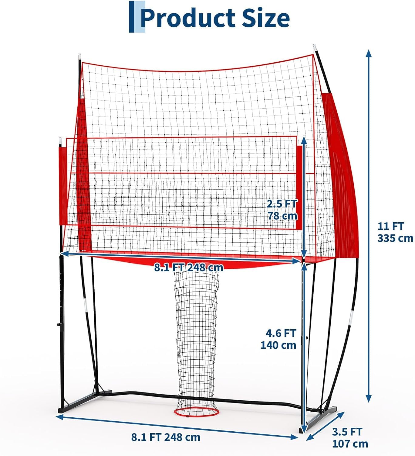 Volleyball Trainingsnetz & Rebounder | 3-in-1 Tragbares Volleyball-Netz | 243 x 45 x 335 cm | Höhenverstellbar | Für Aufschlag, Dunking, Techniktraining