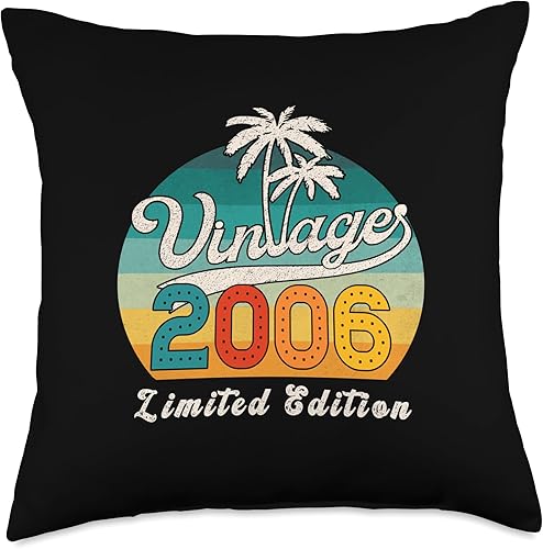 Palm Retro birthday Vintage 2006 limited Edition Vintage 2006 Birthday Gift for Men Women 17 Years Retro Palm Throw Pillow, 18x18, Multicolor