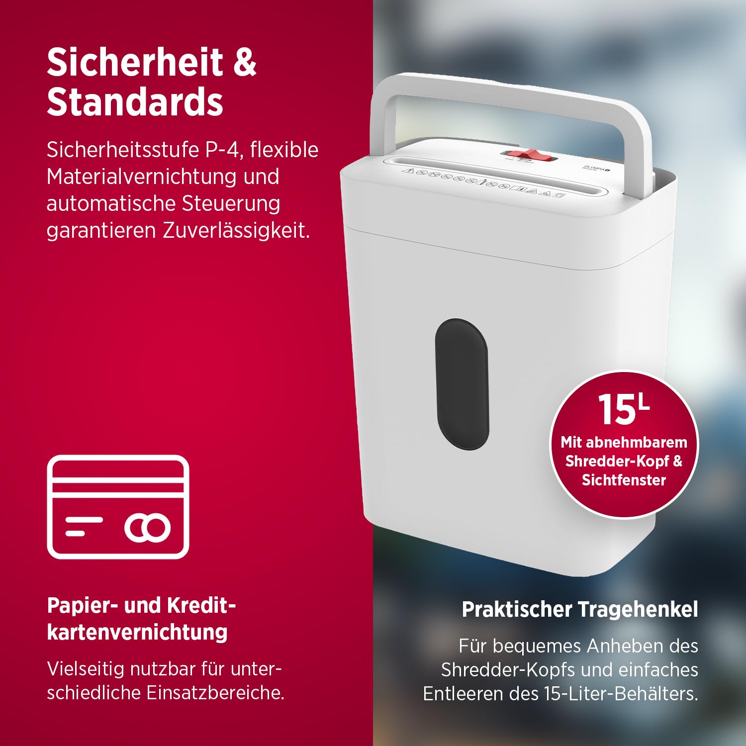 OLYMPIA PS 54 CC Pro Aktenvernichter | Papierschredder mit Partikelschnitt 4×38 mm | Schredder Aktenvernichter für Home Office | Shredder Papier 8-Blatt | Mit universal Aufsatz | Paper Shredder