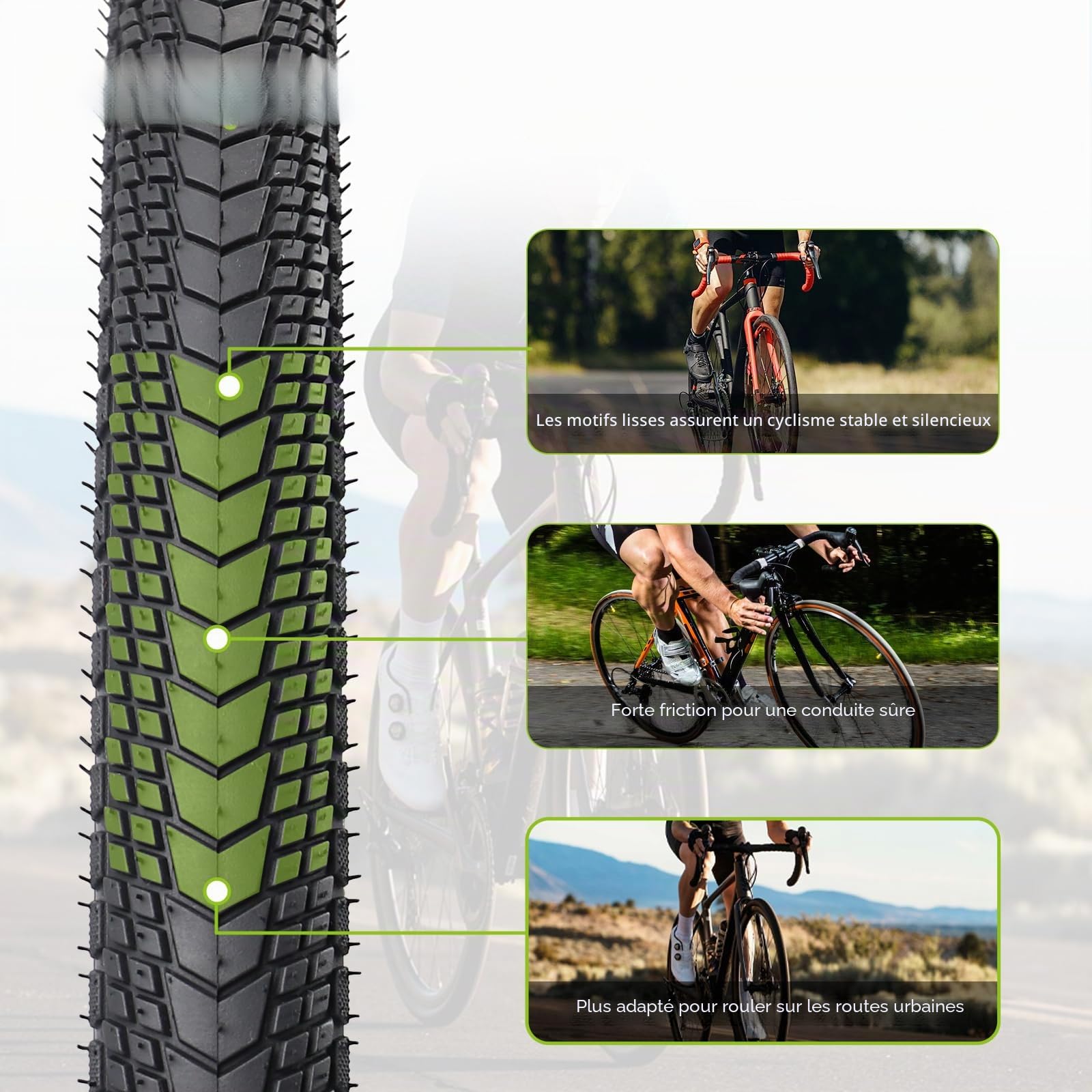 Lot de 1/2 pneus de vélo VTT 26 x 1,75" + chambre à air 26 x 1,75/2,125" + 2 démonte-pneus pour VTT / vélo de ville / vélo de route