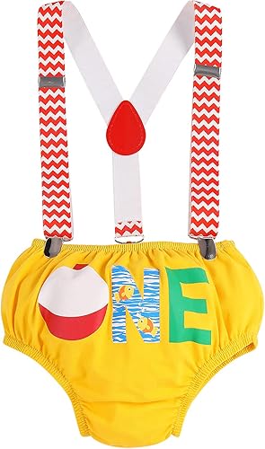 Miniatura 9 de Traje de pesca para el primer cumpleaños para bebés y niños, mameluco con corbatín + pantalones cortos + tirantes + sombrero pastel Smash juego de