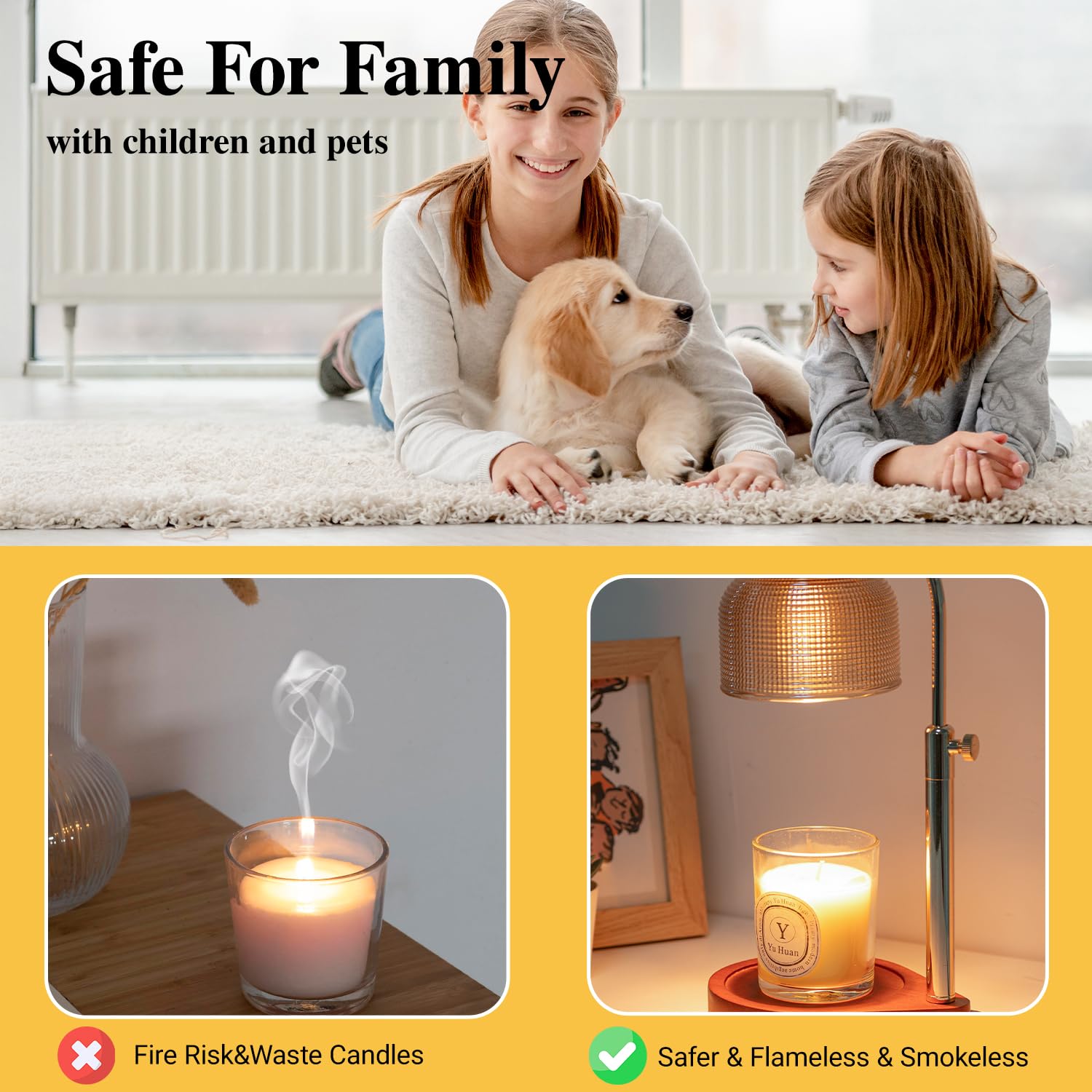Lámpara calentadora de velas con temporizador y regulador, altura ajustable, aroma en cuestión de minutos, el mejor regalo para mujeres y madres, calentador de cera para velas en tarro con 2 bombillas
