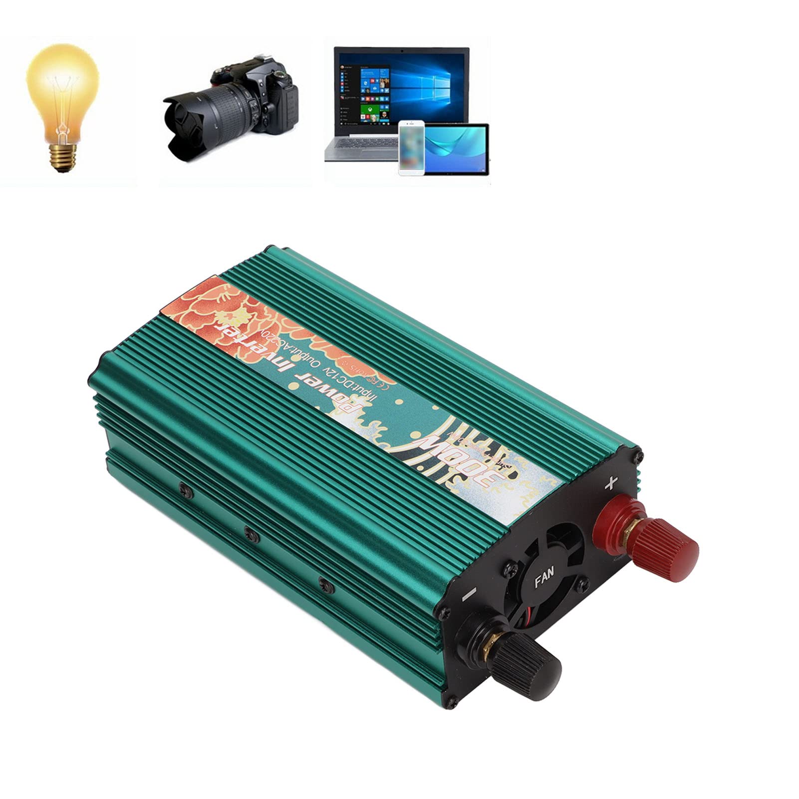 Convertitore di Potenza Intelligente Multiuso da 300 W con Motivo Peonia per Ricarica da Auto in Movimento Trasvertitore CA in Lega di Alluminio da 12 V a 220 V