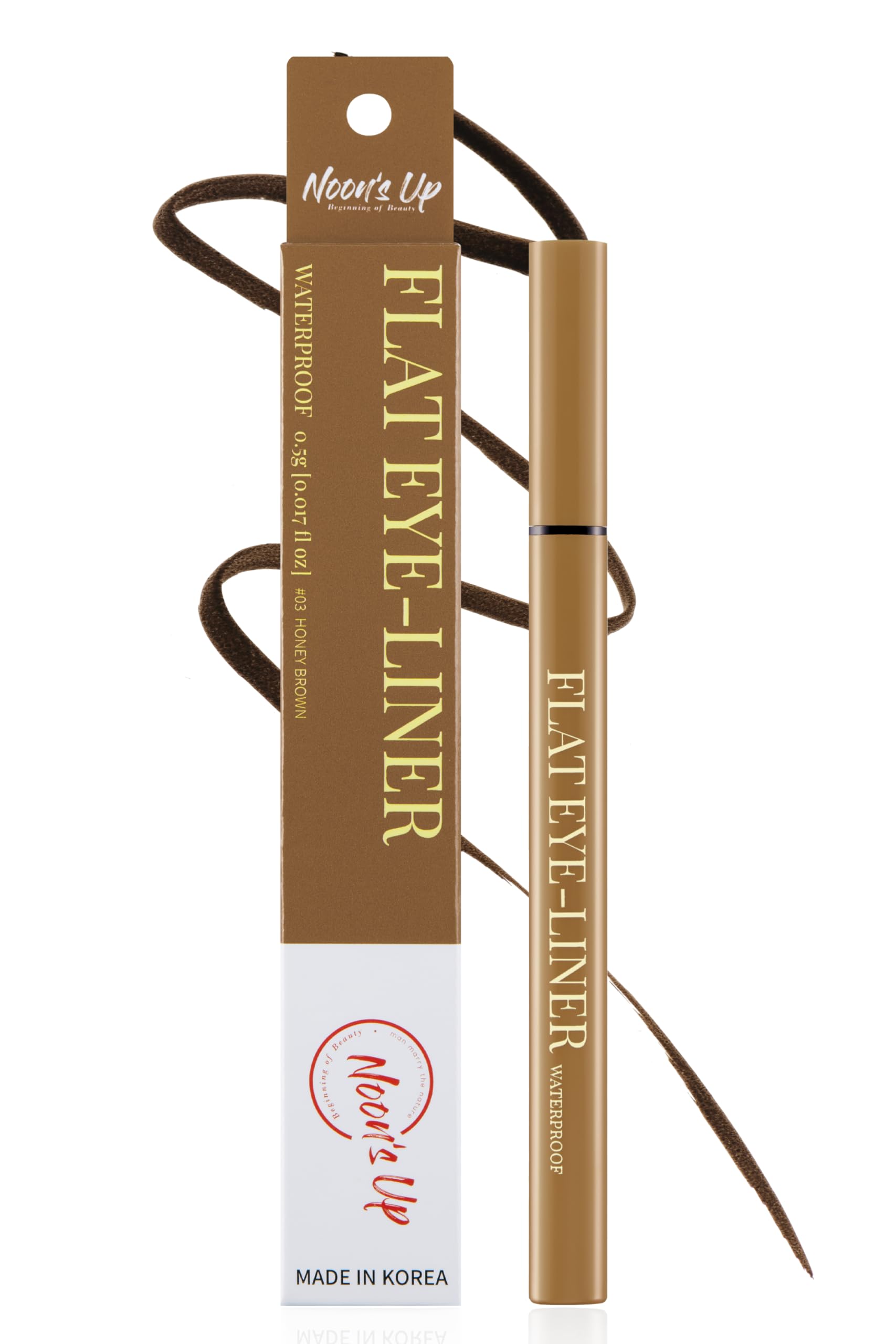 NOON'S UP Flat Eye-Liner - Waterproof Liquid Eyeliner Pen | Ultra-Slim & Bold Honey Brown Eyeliner Liquid | Quick Dry Waterproof Eyeliner Pen |Eye-Defining Brown Liquid Eyeliner 0.018 Fl Oz