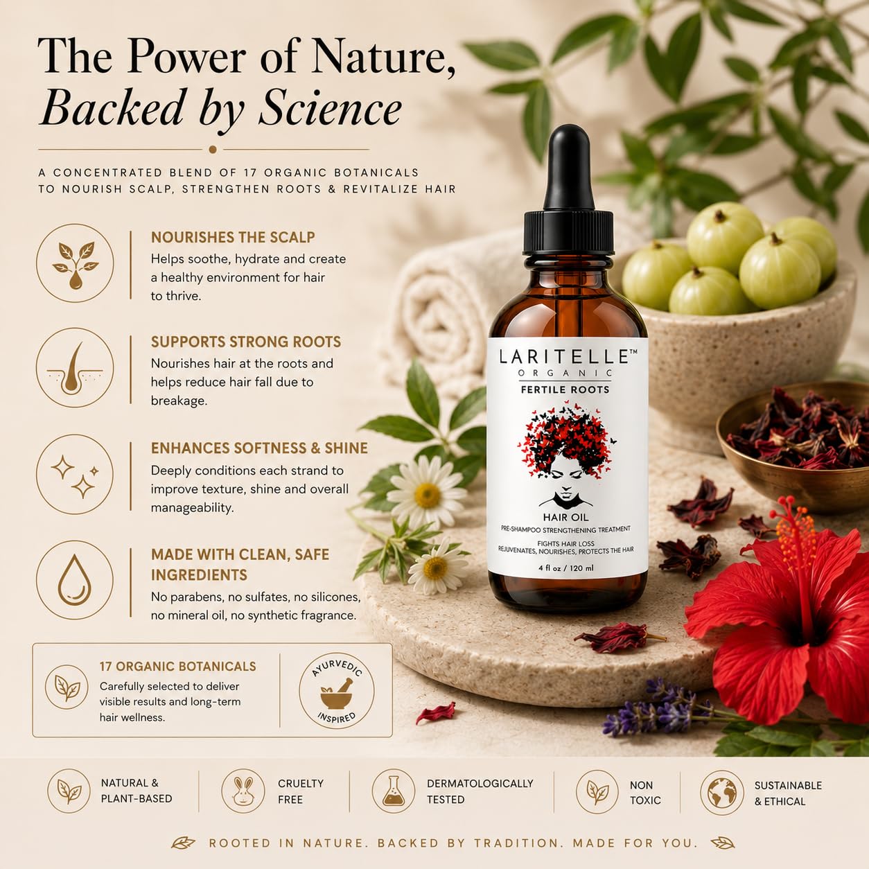 Laritelle Organiczna utrata włosów dla mężczyzn i kobiet 4 uncje | Fortifying, Strengthening & odmładzające paliwo follikowe | Stops Hair Shedding, Promotes New Hair Growth | GMO-free. Wegan