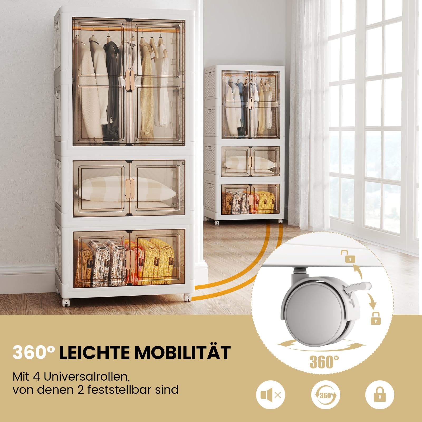 COSTWAY Kleiderschrank mit 10 Kleiderbügeln, 421L Garderobenschrank klappbar, Mehrzweckschrank mit Rollen, freie Kombination 71 x 46 x 156 cm Küche, Haushalt & Wohnen