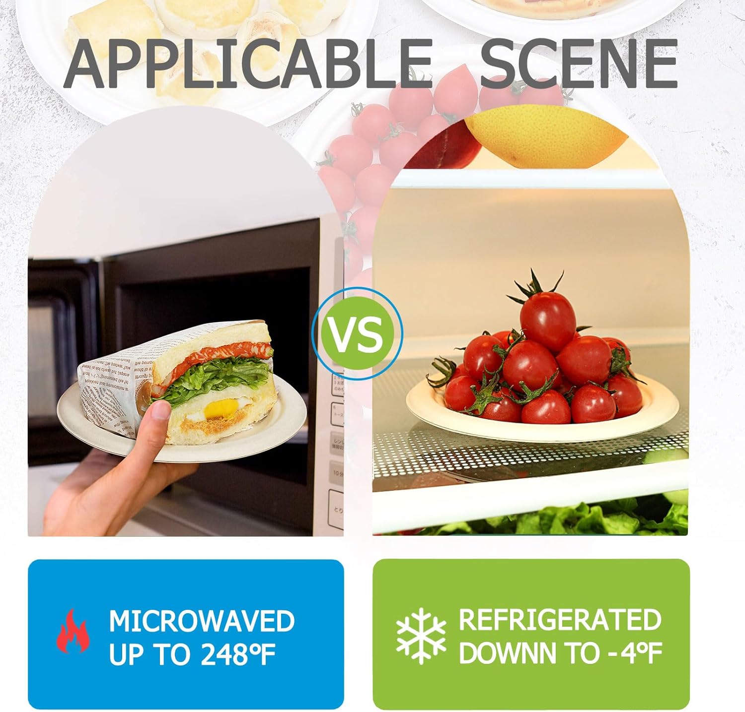 Disposable Large White Paper Plates 9 Inch - 100 Counts Heavy Duty Natural Bagasse Plates, Compostable & Oil-Proof, Microwave Safe for Family Christmas Dinner, Kids Pizza Nights & Fried Chicken Meals - Image 4