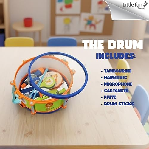 Miniatura 9 de LITTLE FUN TIMES Toddler Musical Instruments Toys, Kids Drum Set, Percussion, Harmonica, Maraca, Flute, Tambourine, Birthday Gifts for 18 Months