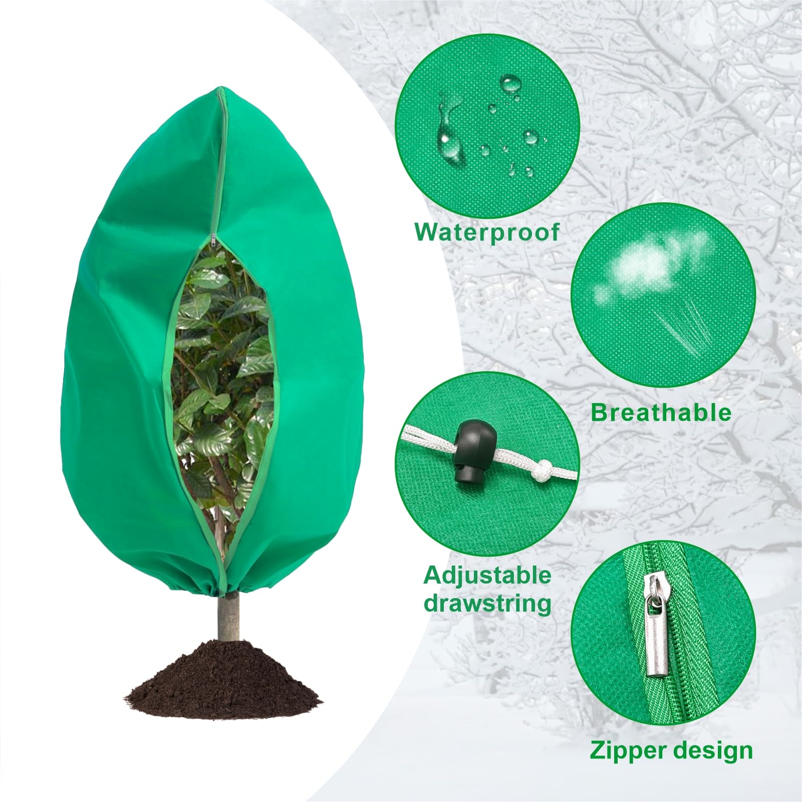 Paquete de 8 cubiertas para plantas de protección contra la congelación, mantas de 31.5 x 47.2 pulgadas con cordón de cremallera, chaqueta de protección de plantas para clima frío de invierno para