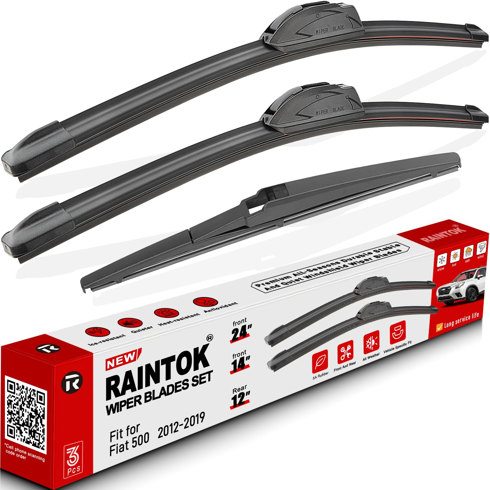 3 Pack Windshield Wiper Blades Replacement for Fiat 500 2012-2017 2018 2019