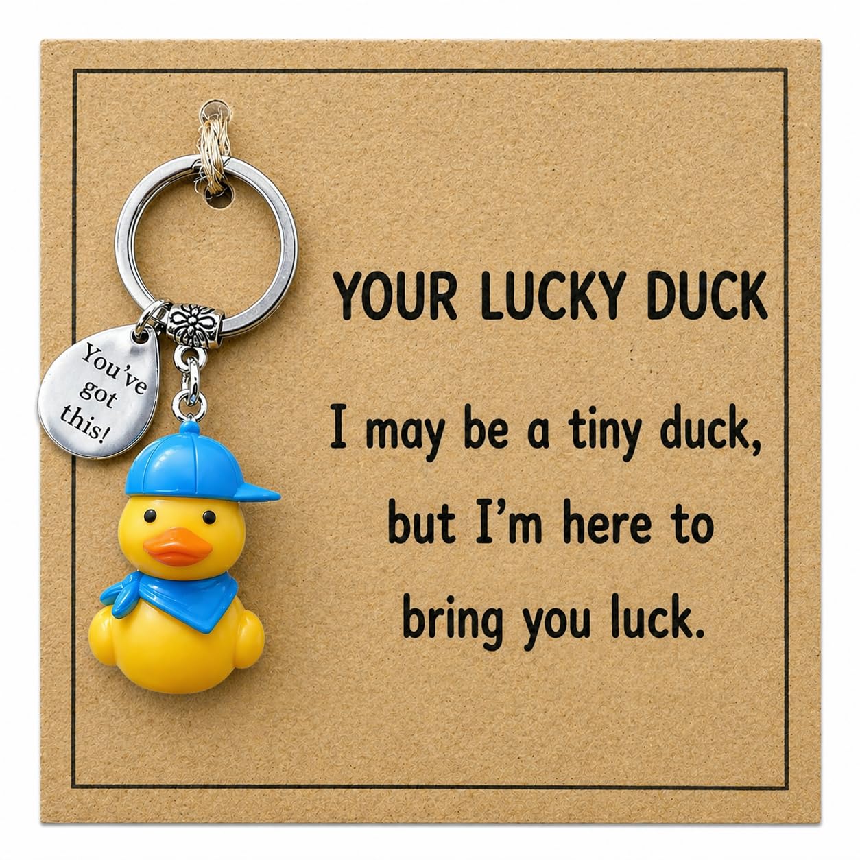 Plorede Unisex Yellow Lucky Duck Keychain - Cute Duck Charm With Inspirational Card, You've Got This Positive Quote Keyring, Encouragement Gift For Friends, Family, Women, Men, Kids, Birthday, Friendship, Cheer Up.