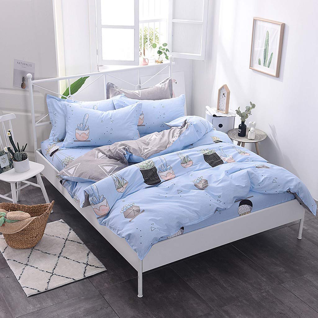 Abojoy Cactus Duvet Cover Set Desert Succulent Plant Printed Blue Reversible 100% Cotton Bedding Set 3 Piece for Girls Women Teens Adults - Soft, Breathable Lightweight(King, Style4)