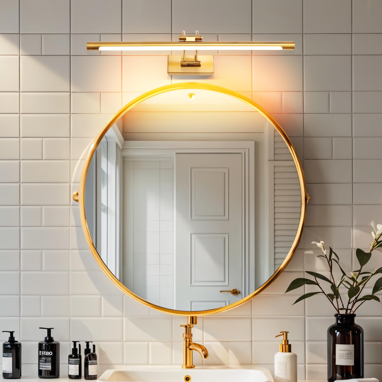 MantoLite Lámpara de Pared LED Regulable 15W, 60CM Interior Iluminación para Cuadros y Expositores, Cabeza Giratoria, Lectura, Latón Mate, Baño Espejo Apliques de Pared 3000K/4000K/6000K