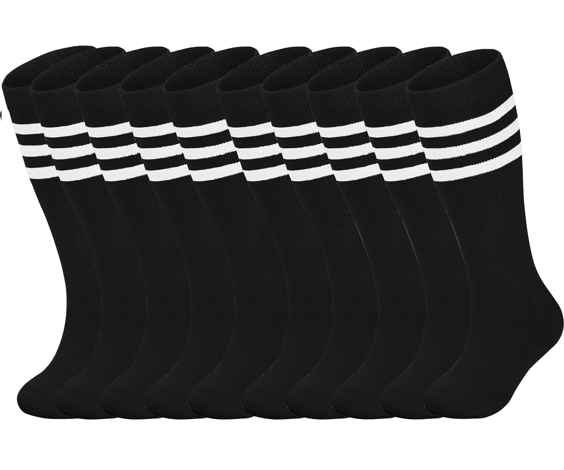 ENBAOHUI 5 Packs Toddler Soccer Kids Tube Socks Girls Boys Knee High Socks Black Stripe 4-7T
