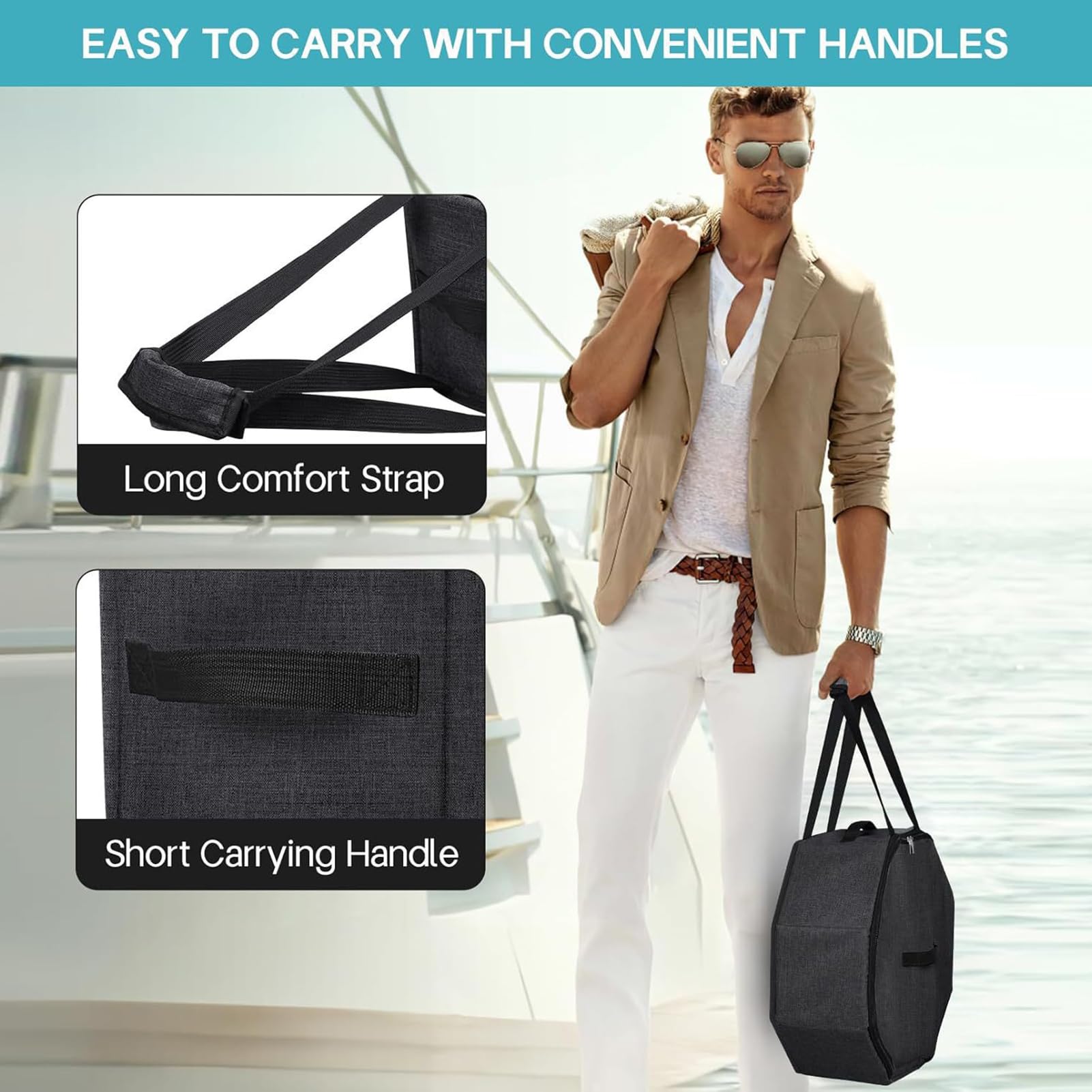 Scatola Porta Cappelli Pieghevole con Coperchio e Tracolla, Custodia da Viaggio per Cappelli da Cowboy e Baseball, Organizer Impilabile per Armadio (Nero,43 x 43 x 18 cm)