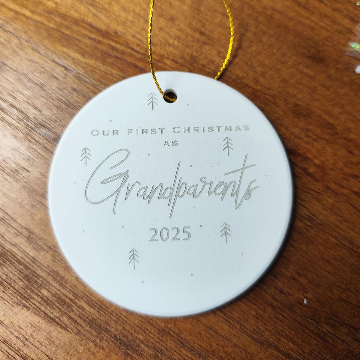 Our First Christmas As Grandparents - 2025 Ceramic Engraved Christmas Ornaments, Xmas Tree Decoration, Gifts for New Grandparents Keepsake