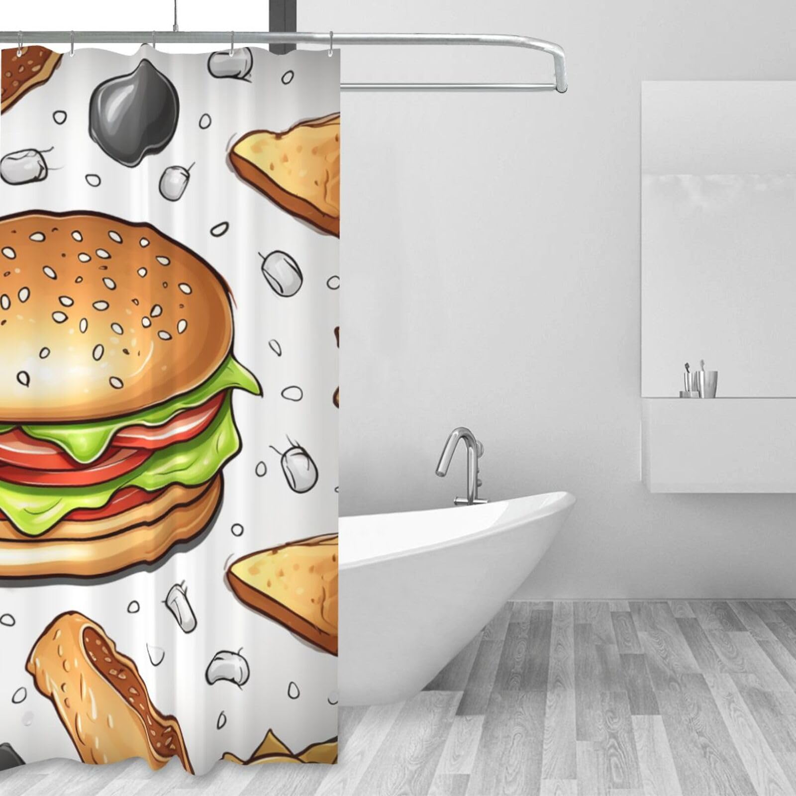 WSOIHFEC Shower Curtain Waterproof Fabric Shower Curtain Set Shower Curtain for Bathroom with 12 Hooks Fast Food Bathroom Curtain Bathroom Decor Shower Liner for Bathtub Bath 60x72In