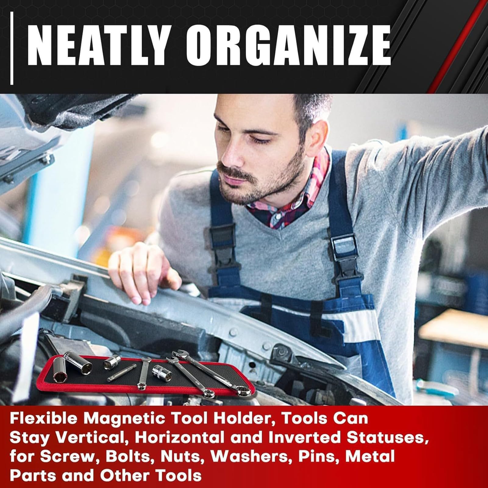 Eujgoov Zestaw 3 Magnetycznych Mat Narzędziowych z powłoką PCV Elastyczna Podkładka Magnetyczna do śrub i Nakrętek Klucze 12,8 X 9,64 Cala dla Mechaników Warsztat Garażowy Naprawa Samochodów