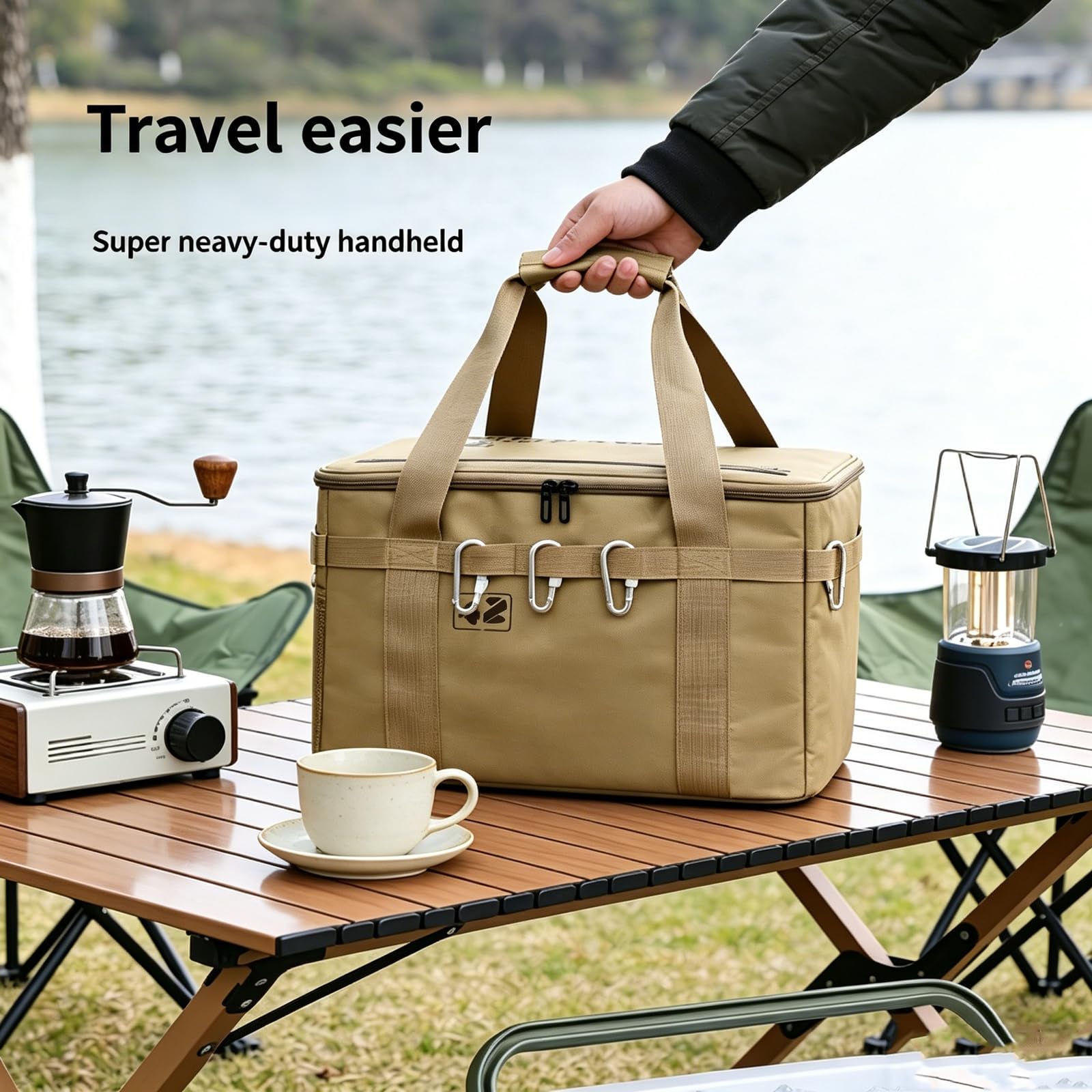 Organizador de camping, 42 L, bolsa térmica plegable, impermeable, aislante, bolsa de picnic con correa para el hombro, para pícnic, playa, senderismo