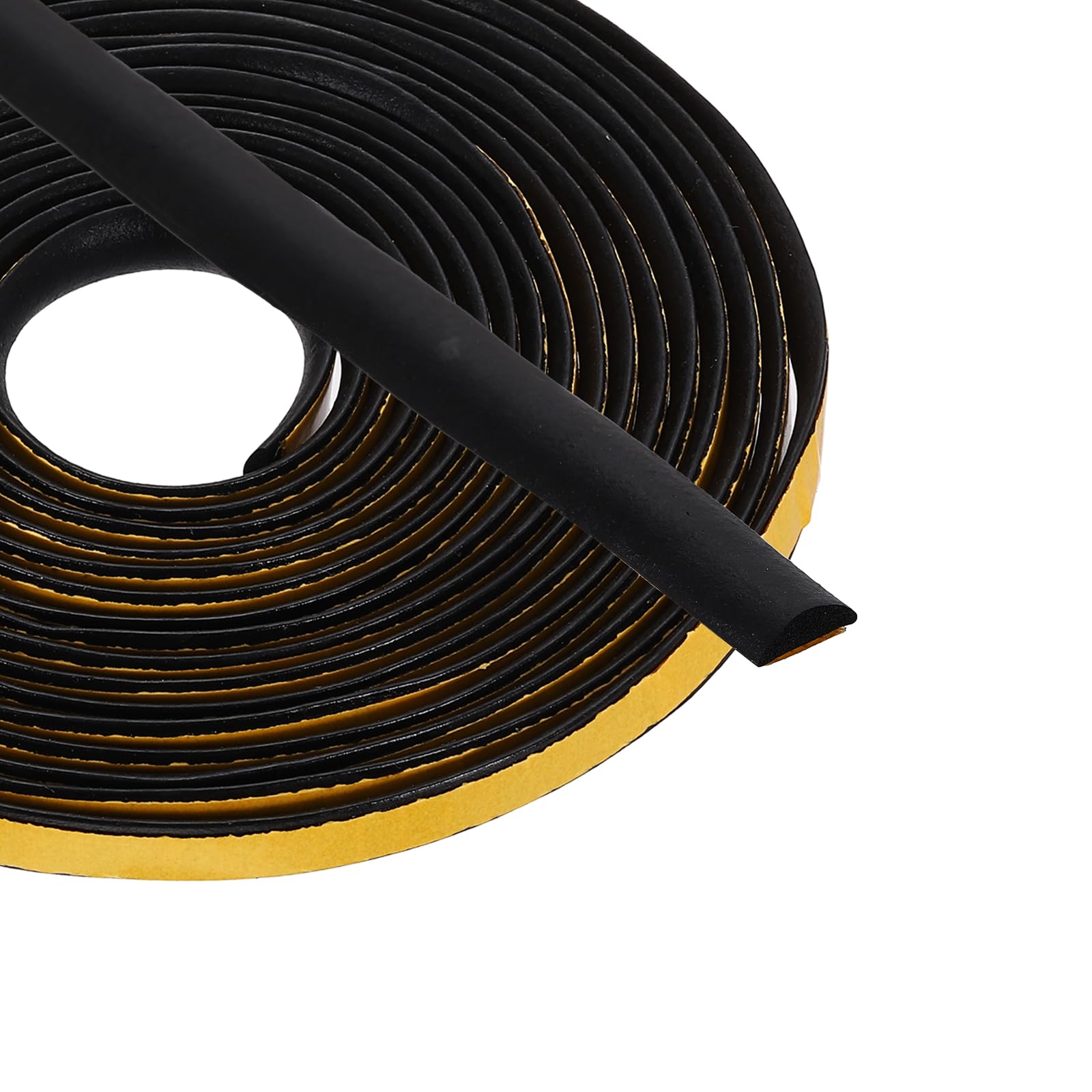 PATIKIL 5 Meters Solid Rubber Weather Stripping, 10mm W x 3mm H Self Adhesive D Shape EPDM Rubber Seal Strip Gasket for Door Frame Window Insulation RVs Furniture Cabinets, Black